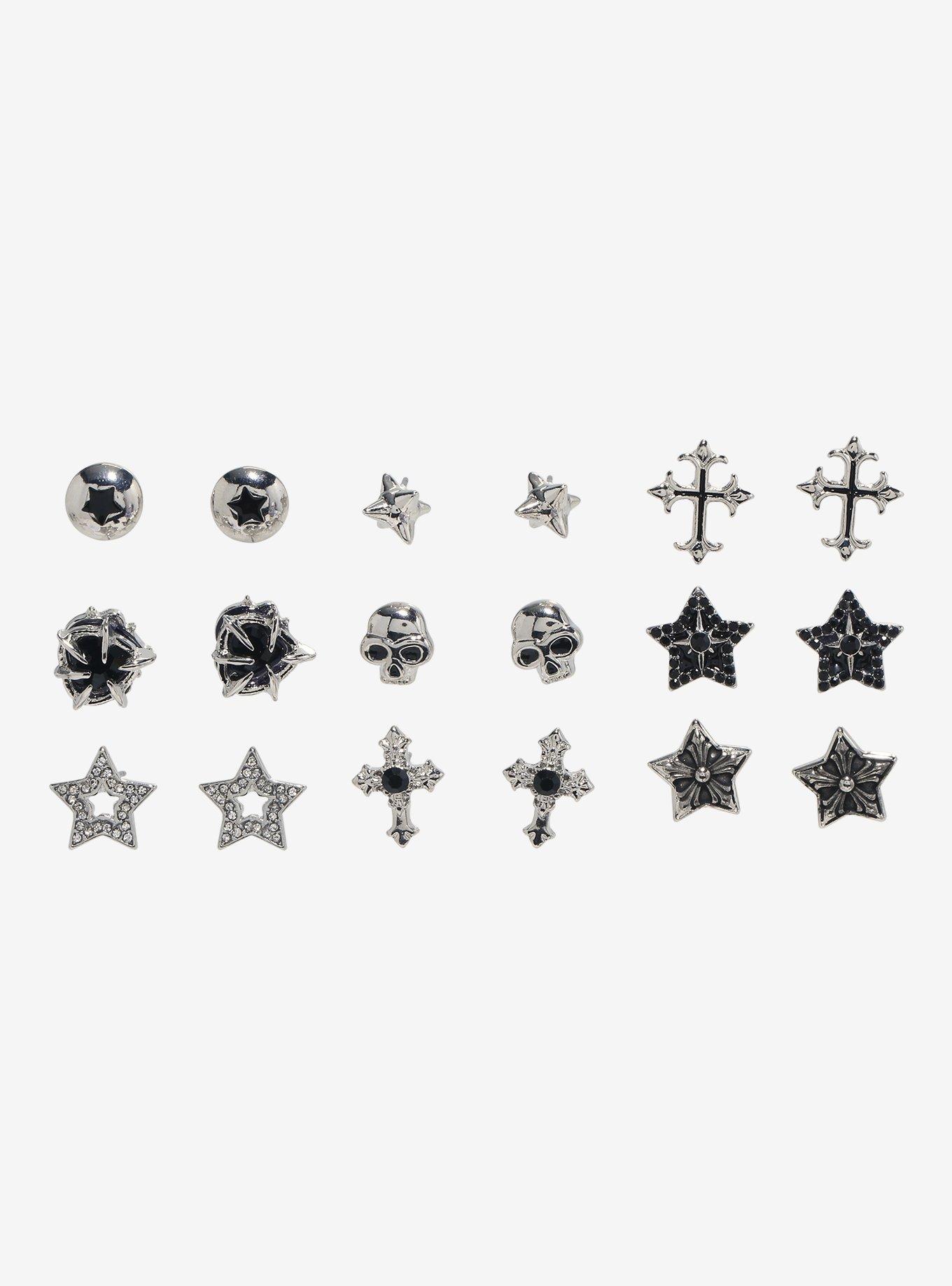 Grunge Skull Cross Star Stud Earring Set, , hi-res