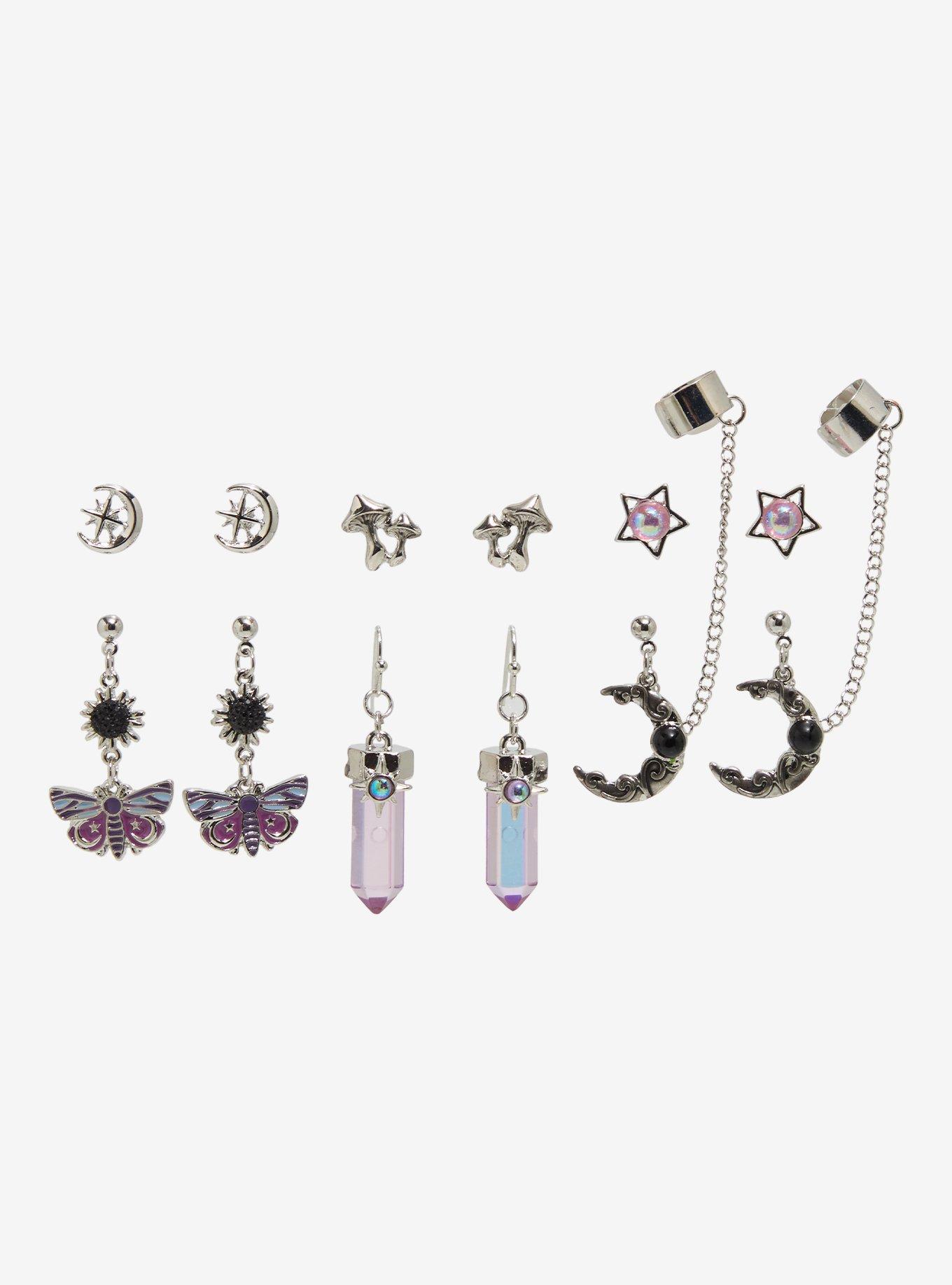 Cosmic Aura Purple Moth Crystal Earring Set, , hi-res