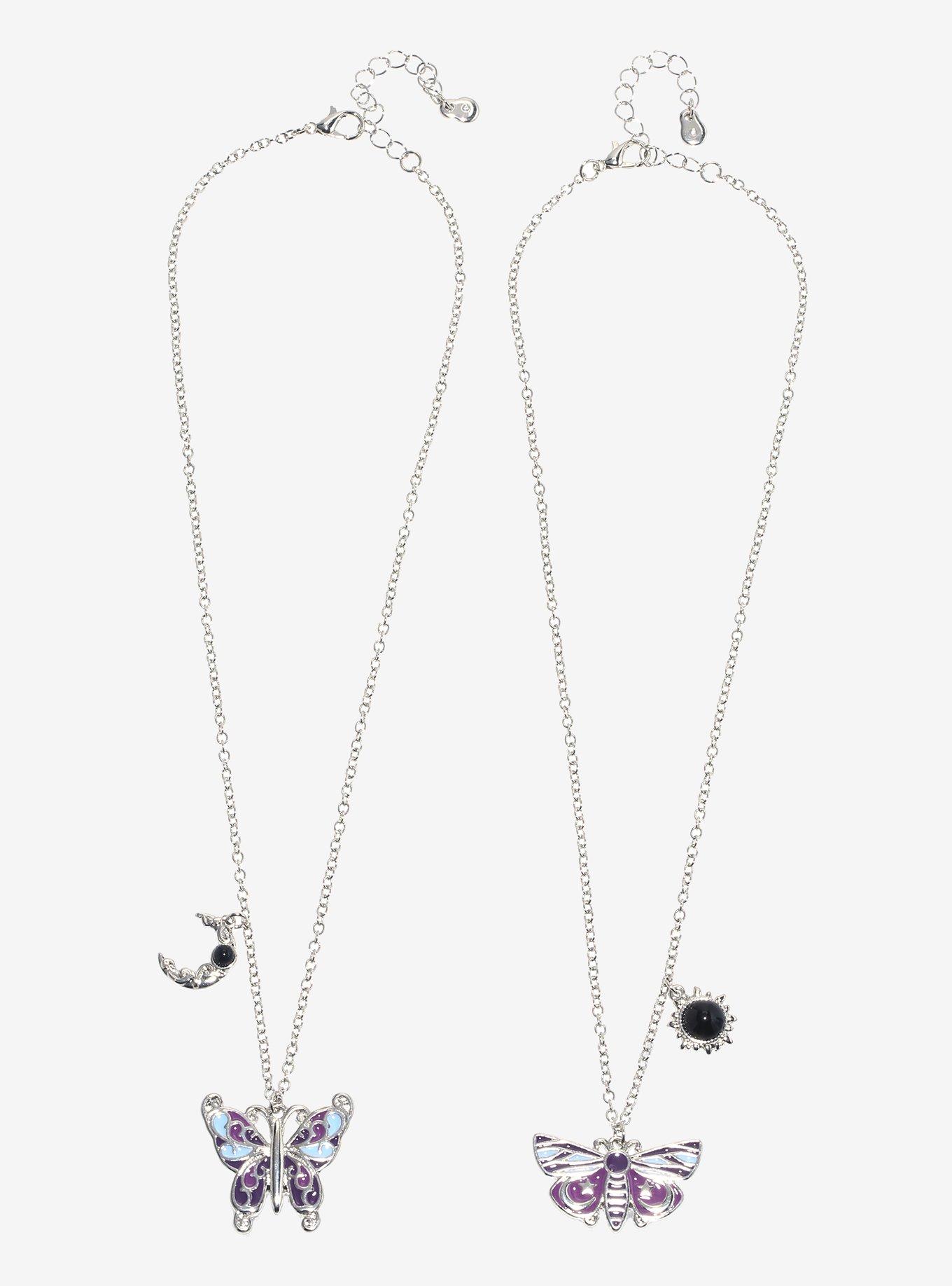 Cosmic Aura Celestial Moth & Butterfly Best Friend Necklace Set, , hi-res