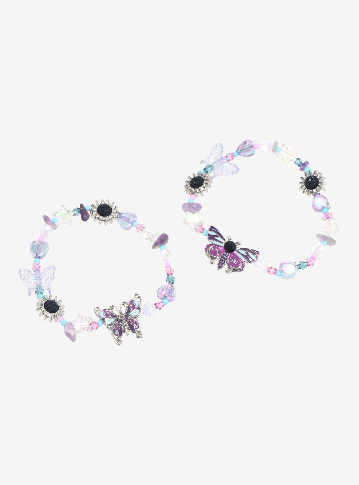 Cosmic Aura Purple Butterfly Moth Best Friend Bead Bracelet Set, , hi-res