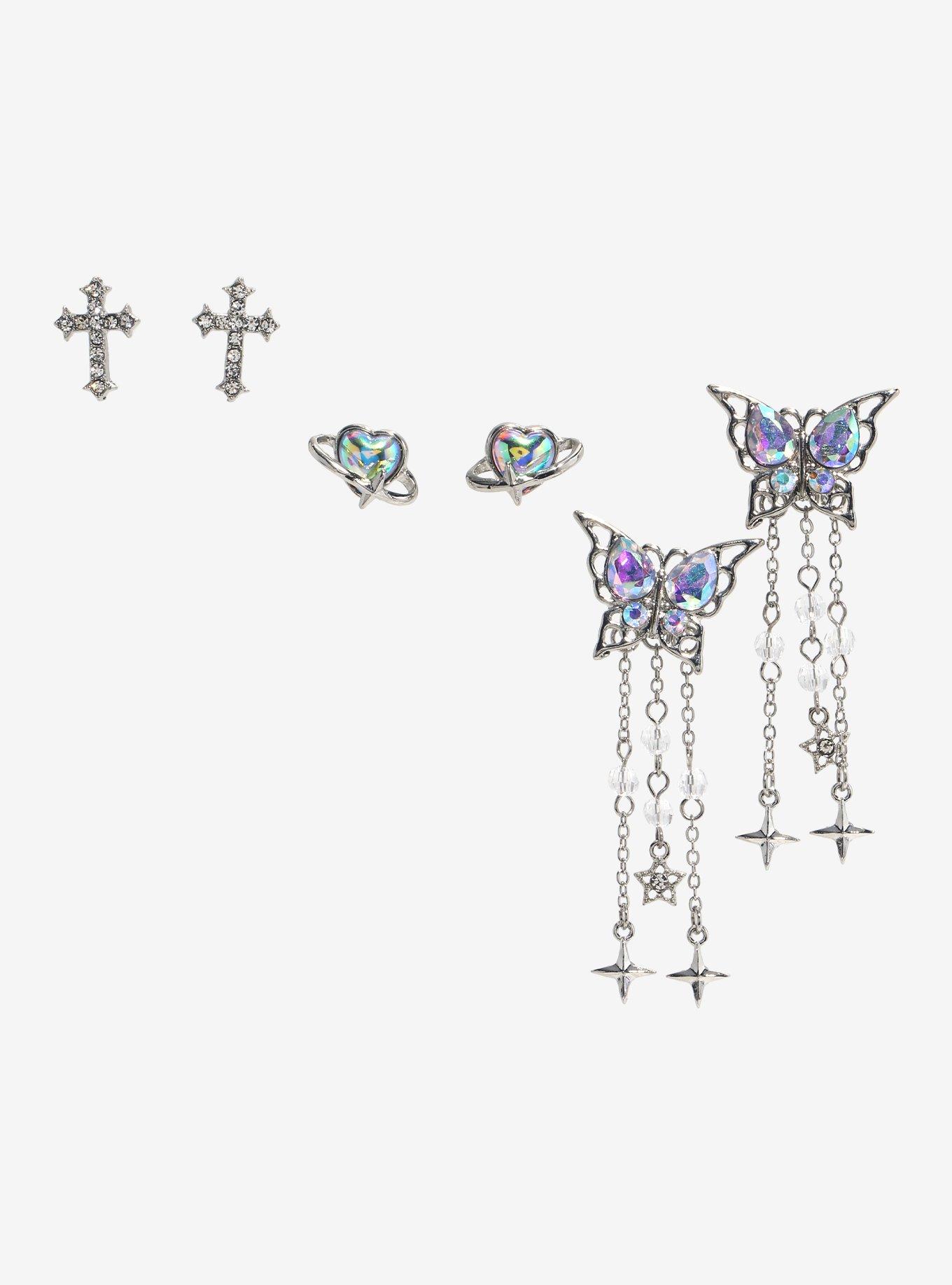 Sweet Society Bling Butterfly Heart Earring Set, , alternate