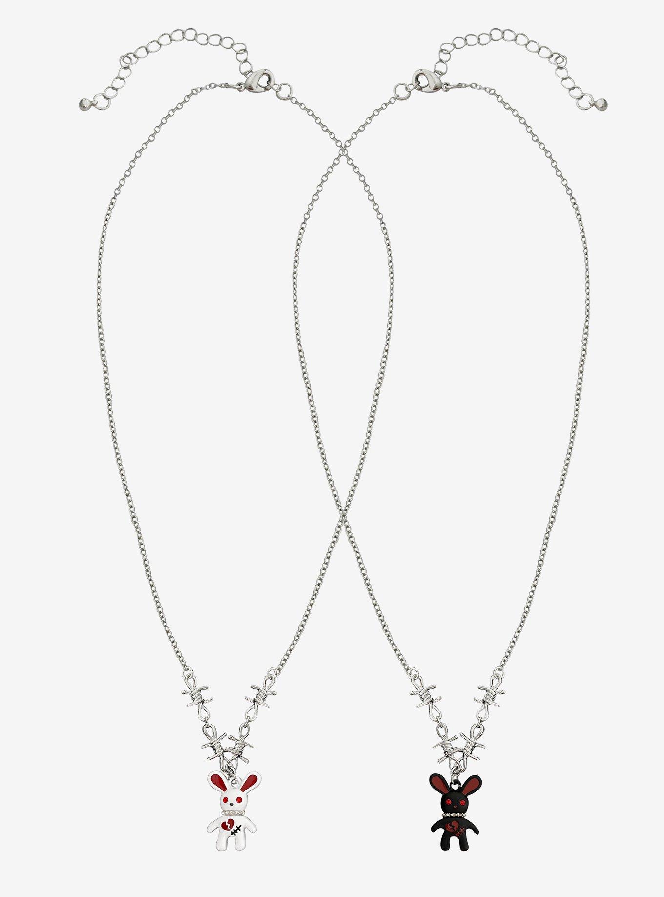 Emo Bunny Barbed Wire Best Friend Necklace Set, , hi-res