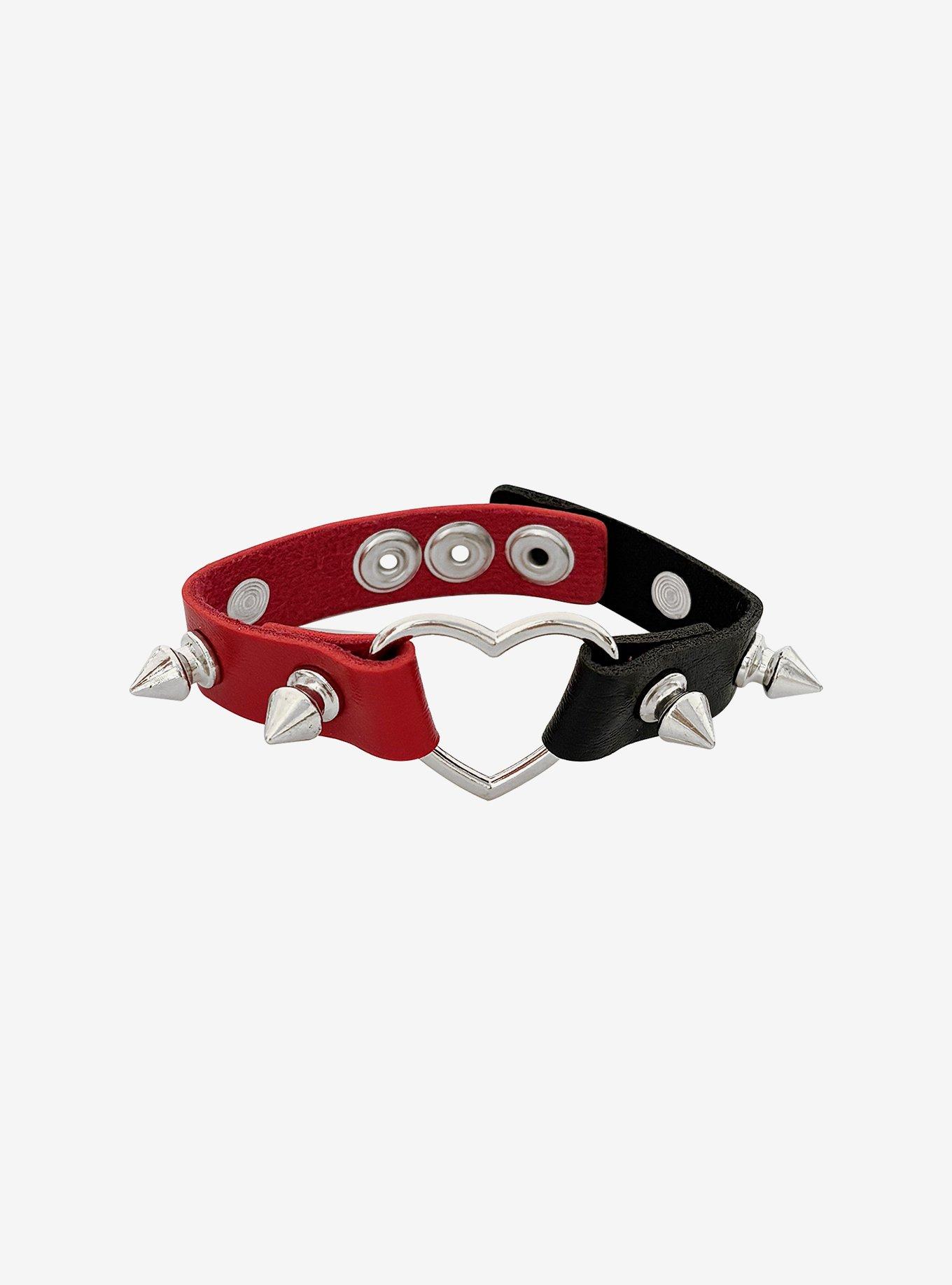 Black & Red Heart Spike Stud Bracelet, , hi-res
