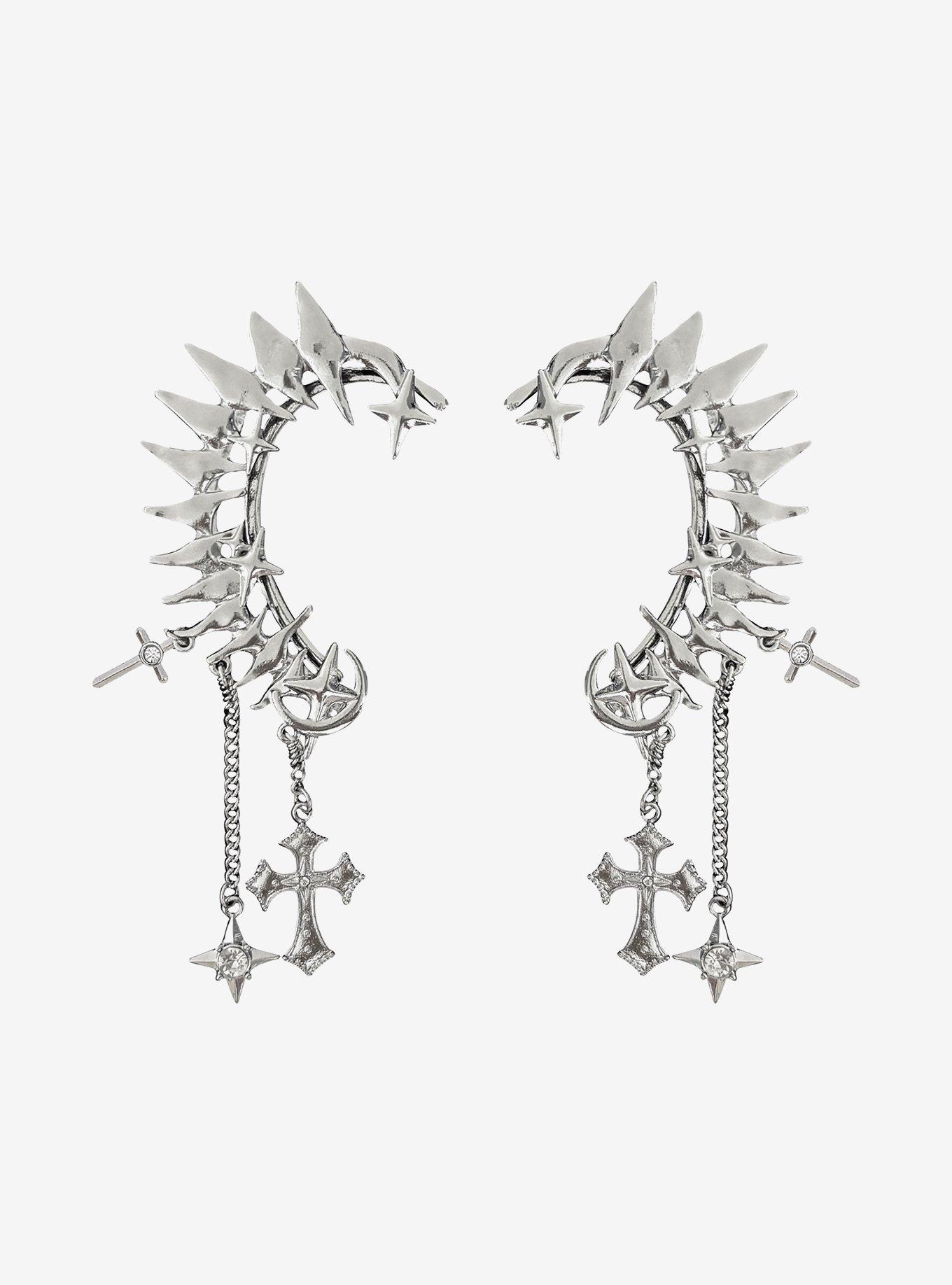 Spiky Cross Star Ear Cuffs, , hi-res