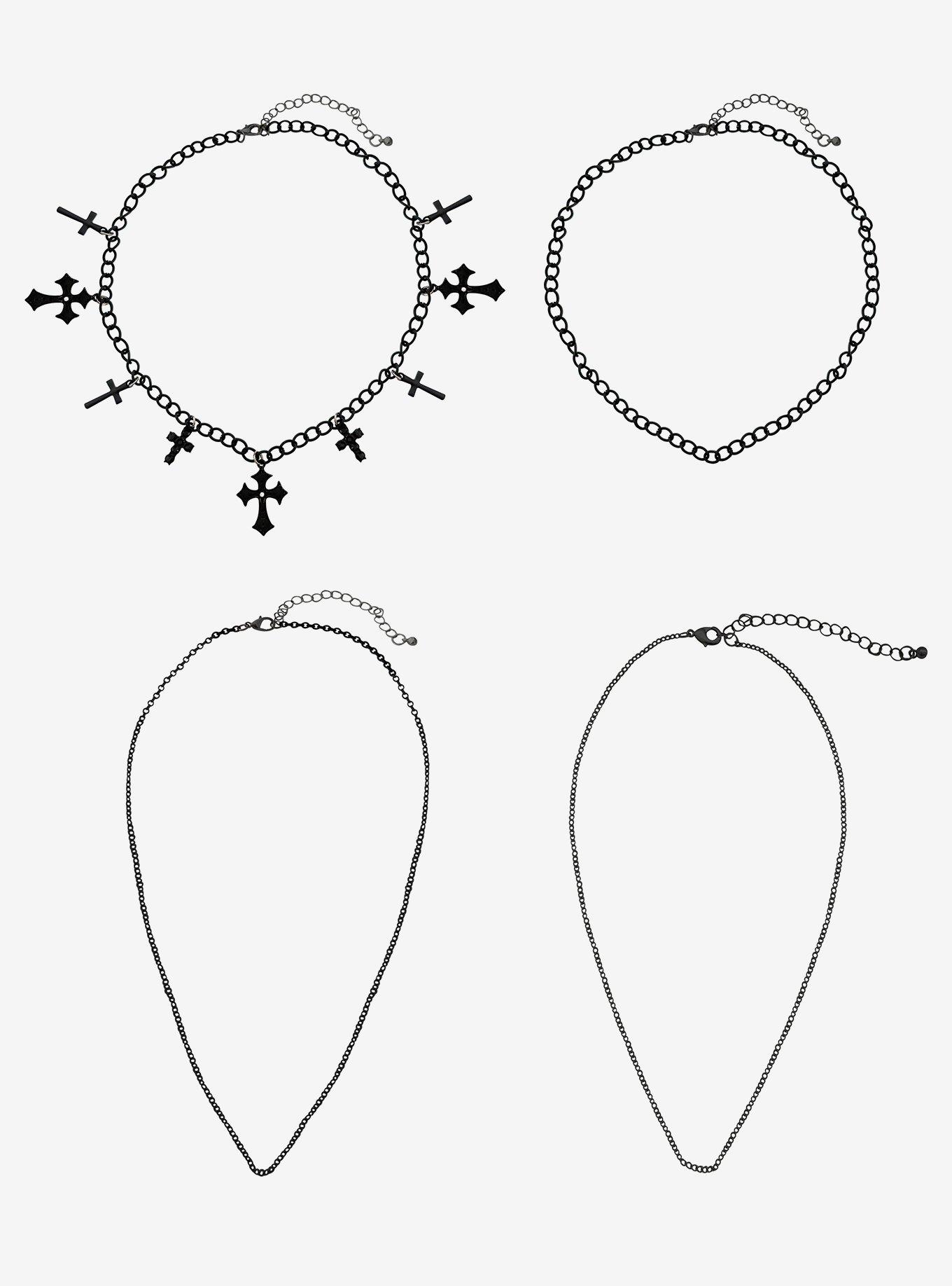 Black Cross Chain Necklace Set, , hi-res