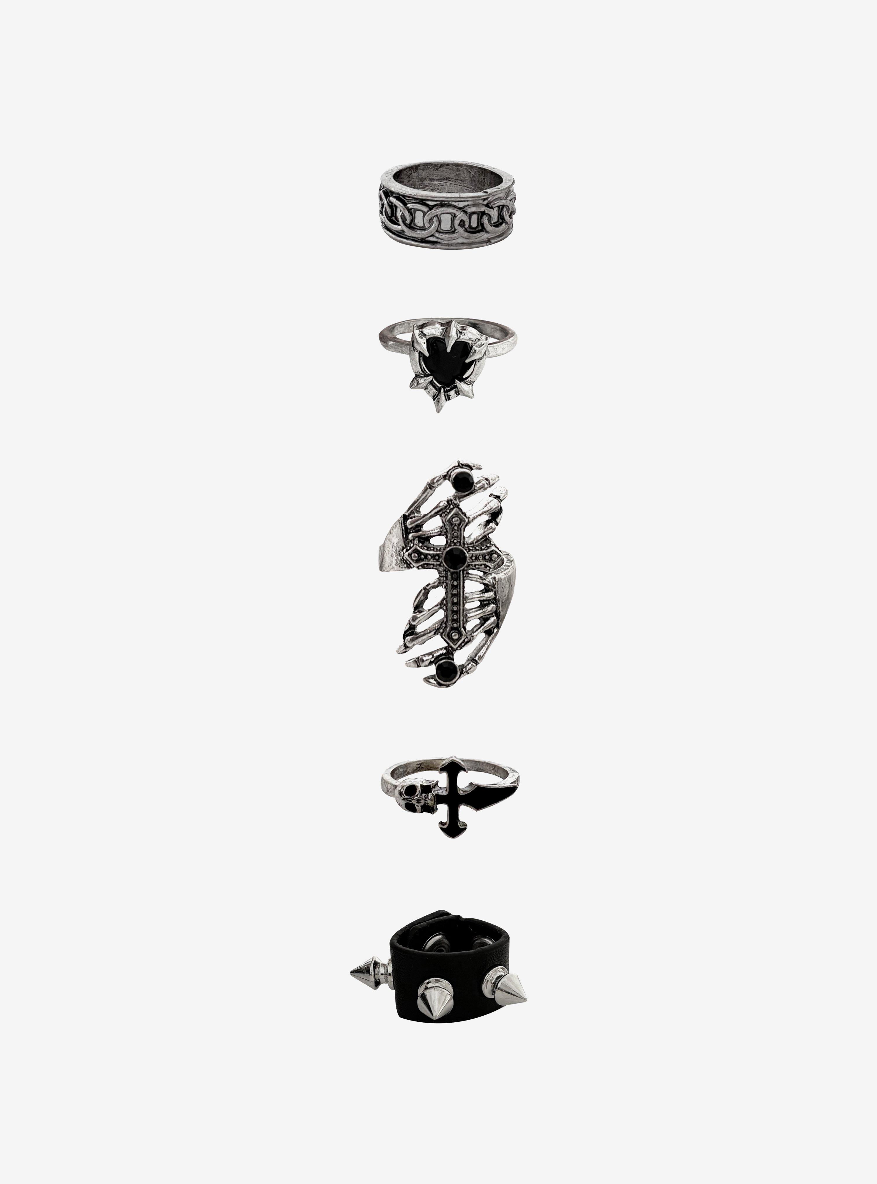Skeleton Cross Spike Ring Set, , alternate