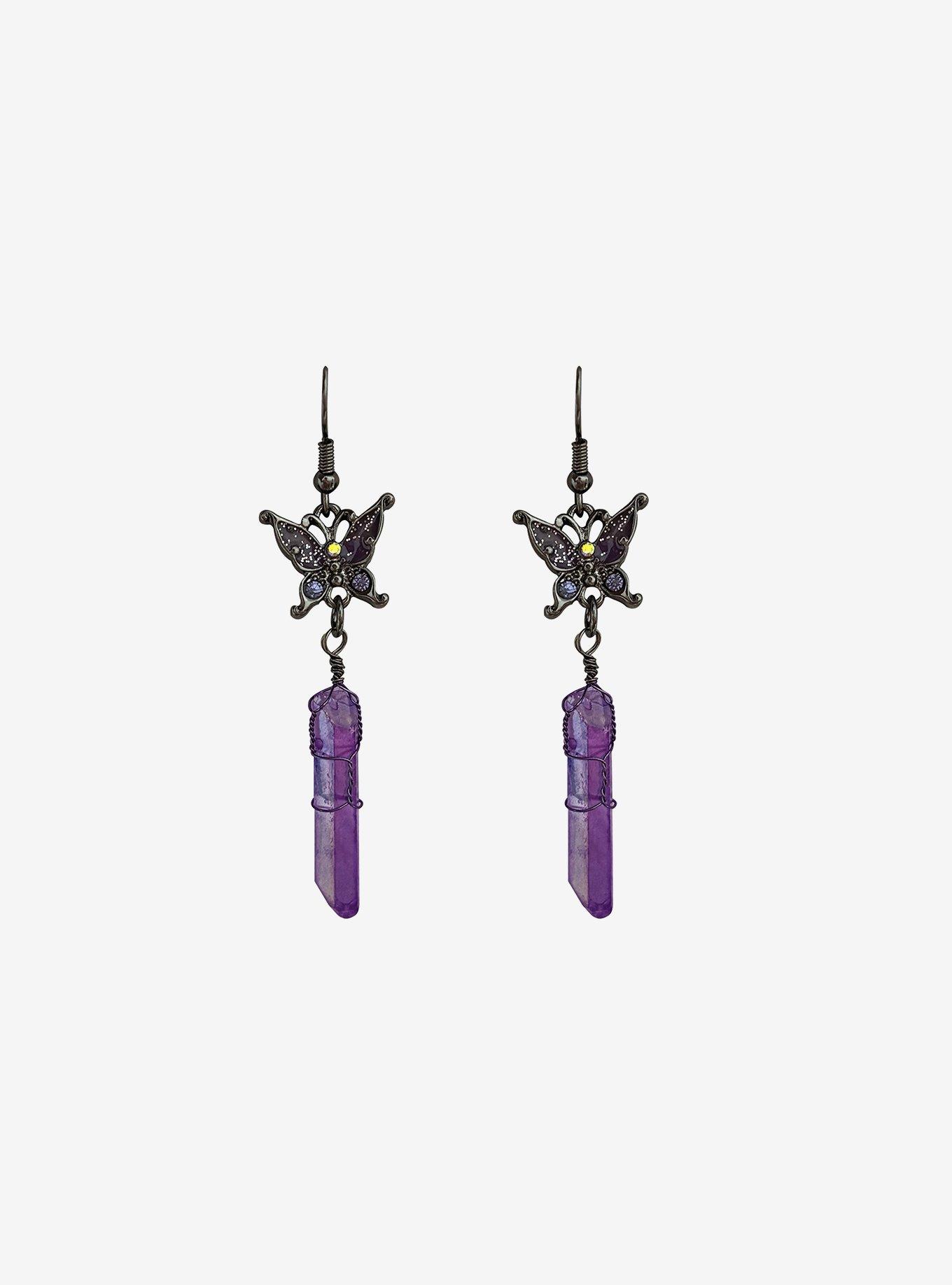 Cosmic Aura Butterfly Crystal Drop Earrings, , hi-res