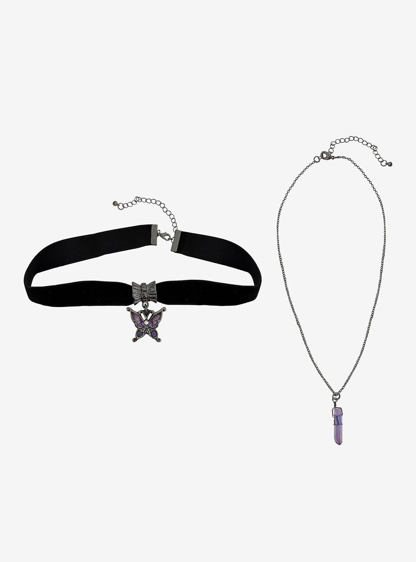 Cosmic Aura Purple Butterfly Crystal Necklace Set, , hi-res