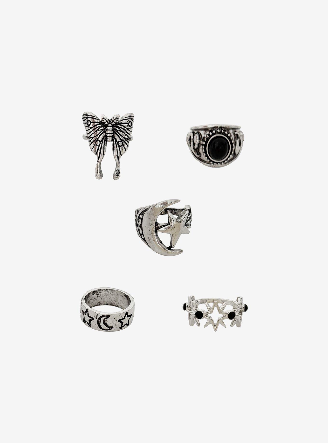 Cosmic Aura Luna Moth & Star Ring Set, , hi-res