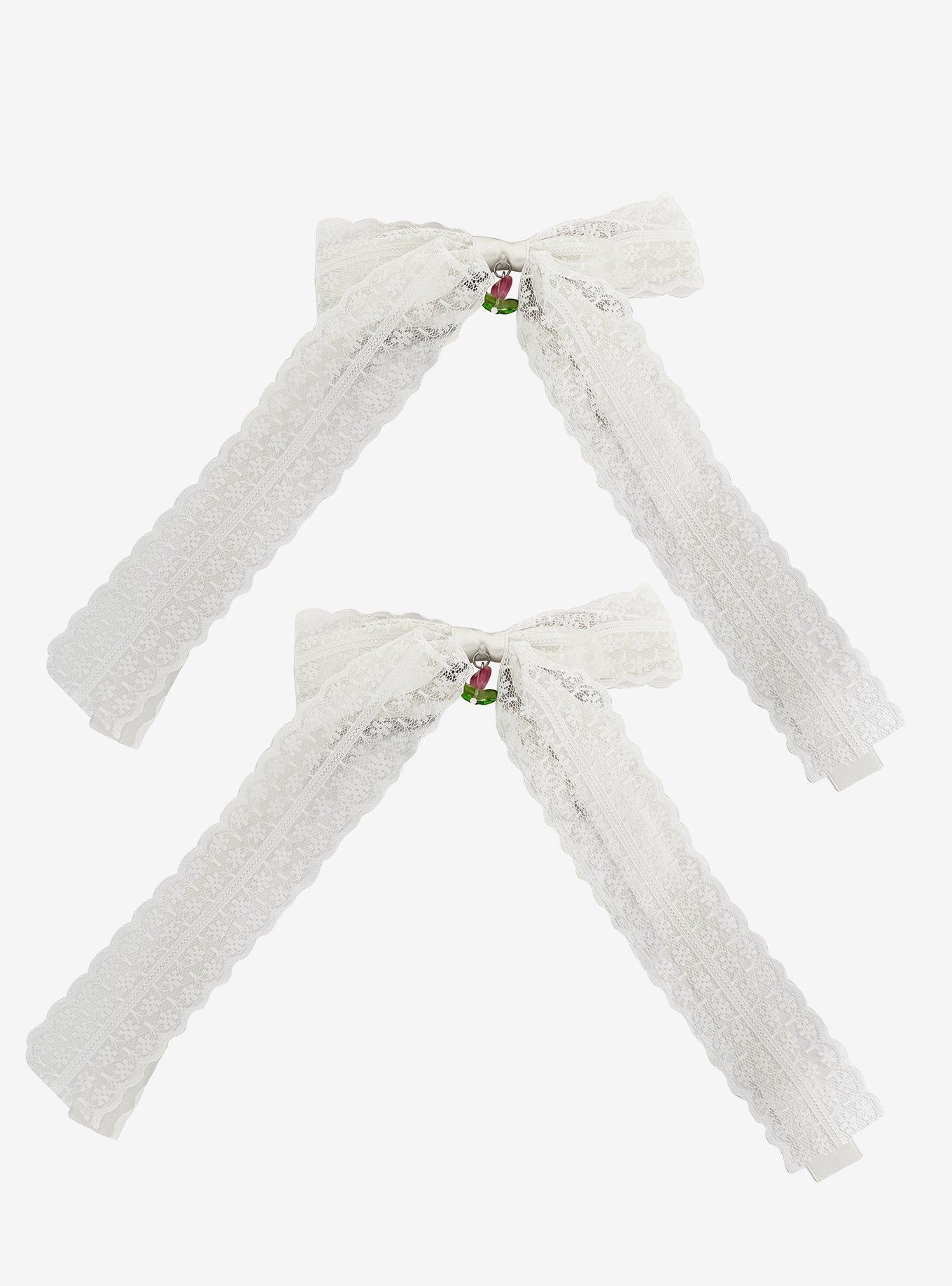 Thorn & Fable White Lace Tulip Charm Hair Bow Set, , hi-res