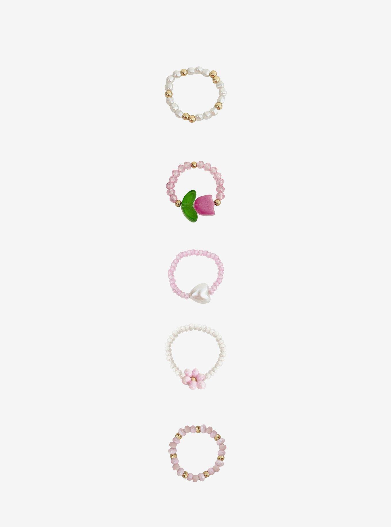 Thorn & Fable Flower Beaded Ring Set, , hi-res