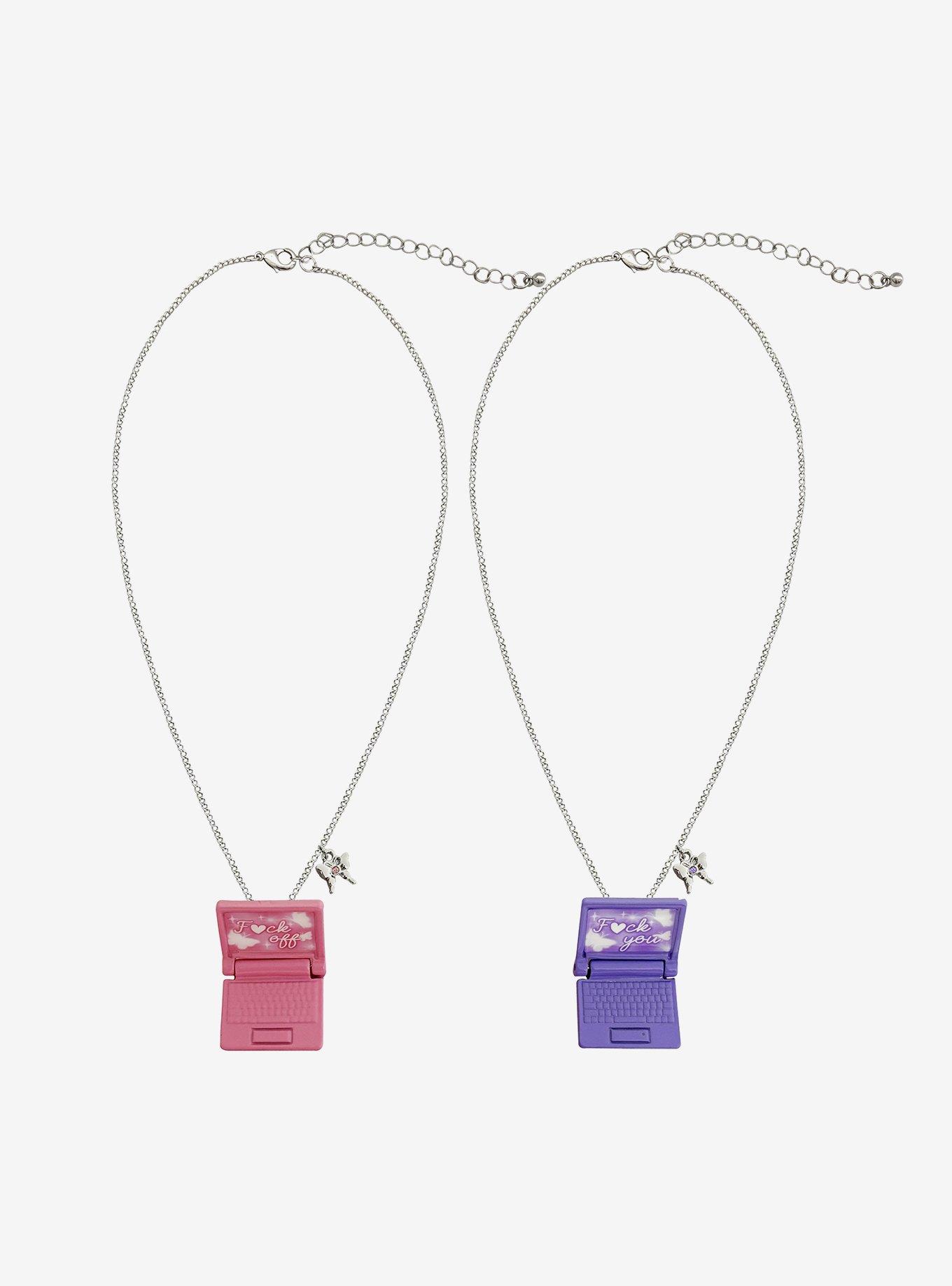 Sweet Society Pink & Purple Laptop Best Friend Necklace Set, , alternate