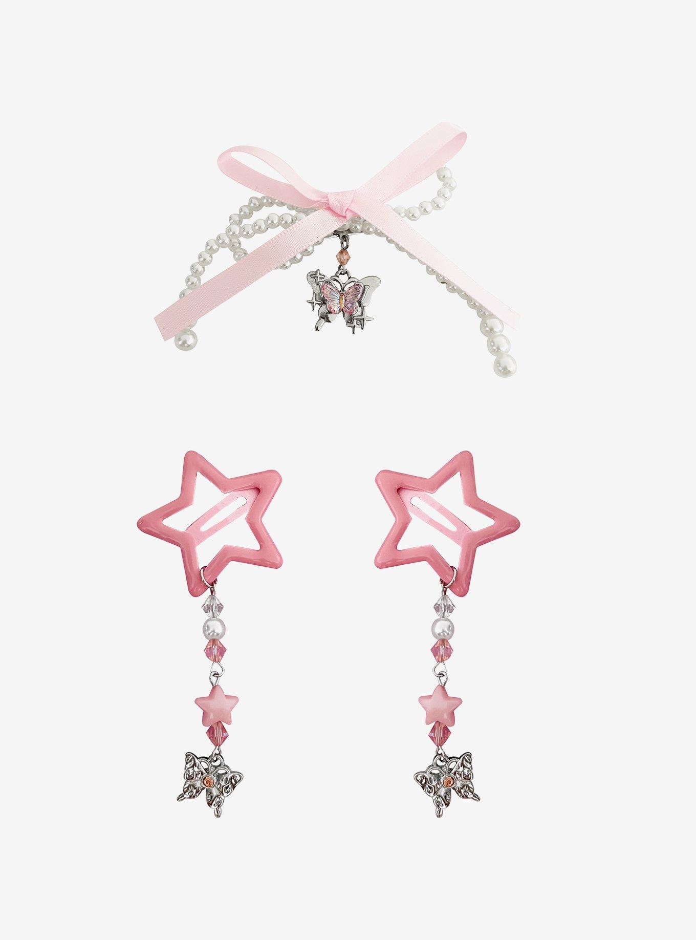 Sweet Society Pink Star Butterfly Hair Clip Set, , hi-res