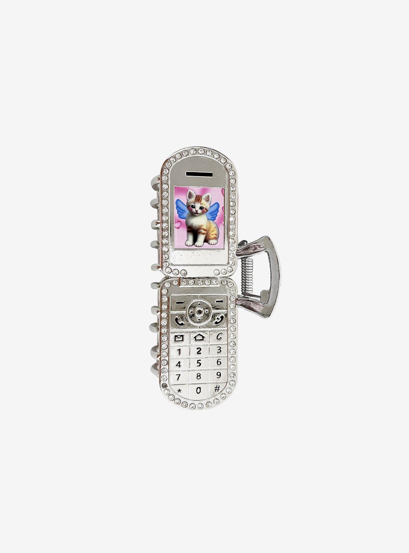 Sweet Society Cat Flip Phone Rhinestone Claw Hair Clip, , hi-res