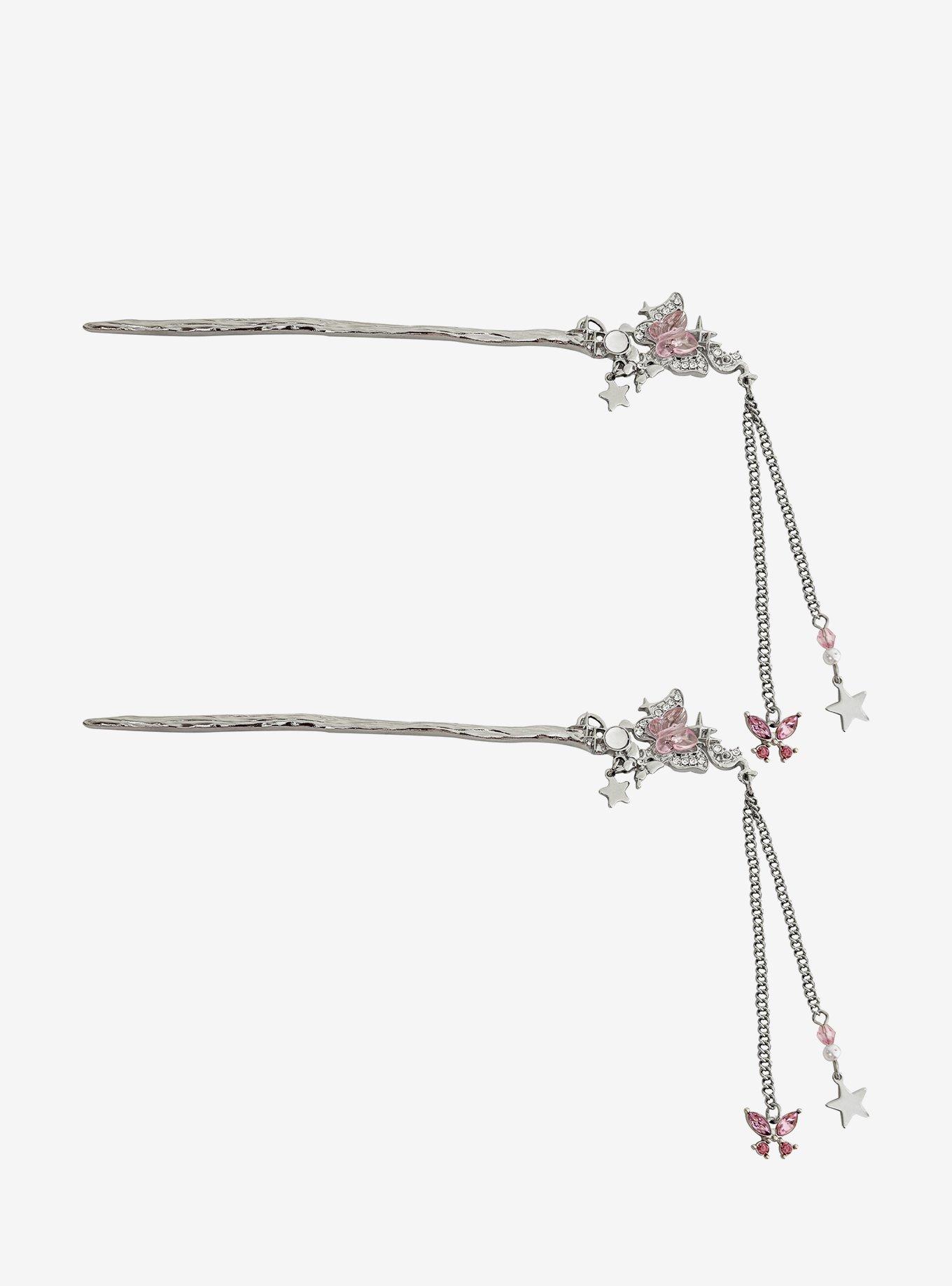 Sweet Society Pink Butterfly Gem Star Hair Stick Set, , hi-res