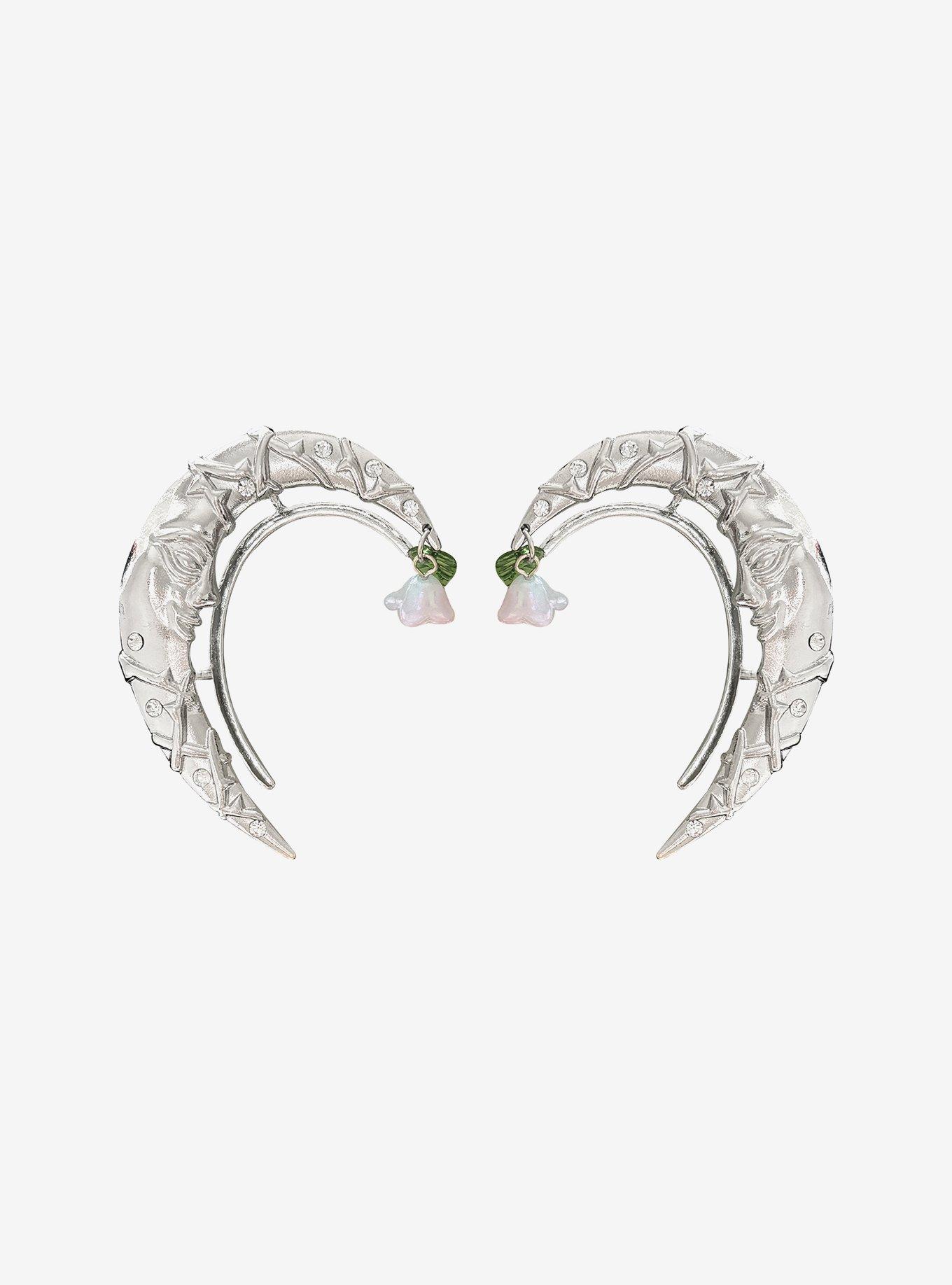 Thorn & Fable Crescent Moon Flower Ear Cuff Set, , hi-res