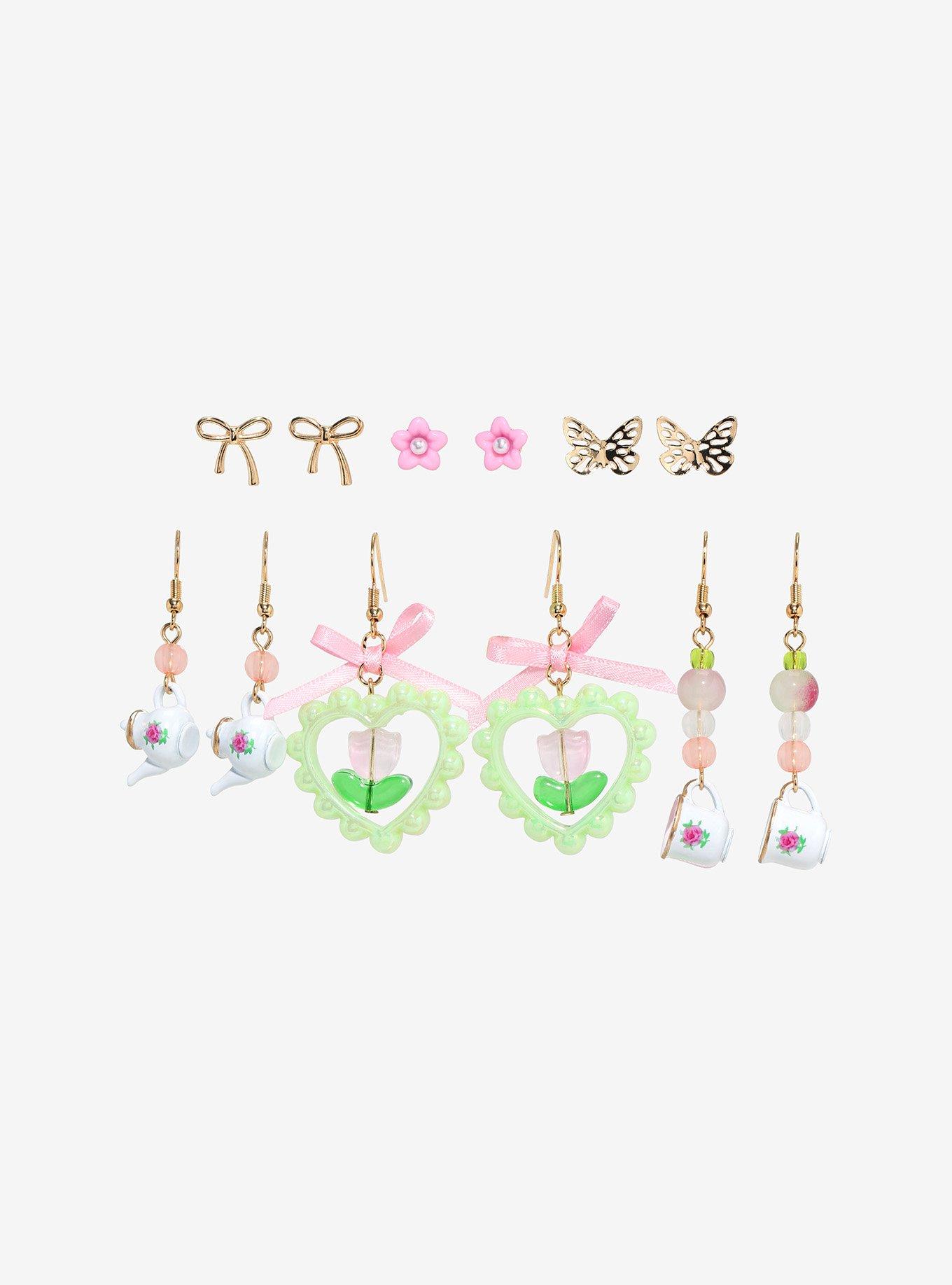 Thorn & Fable Tea Party Flower Butterfly Earring Set, , hi-res