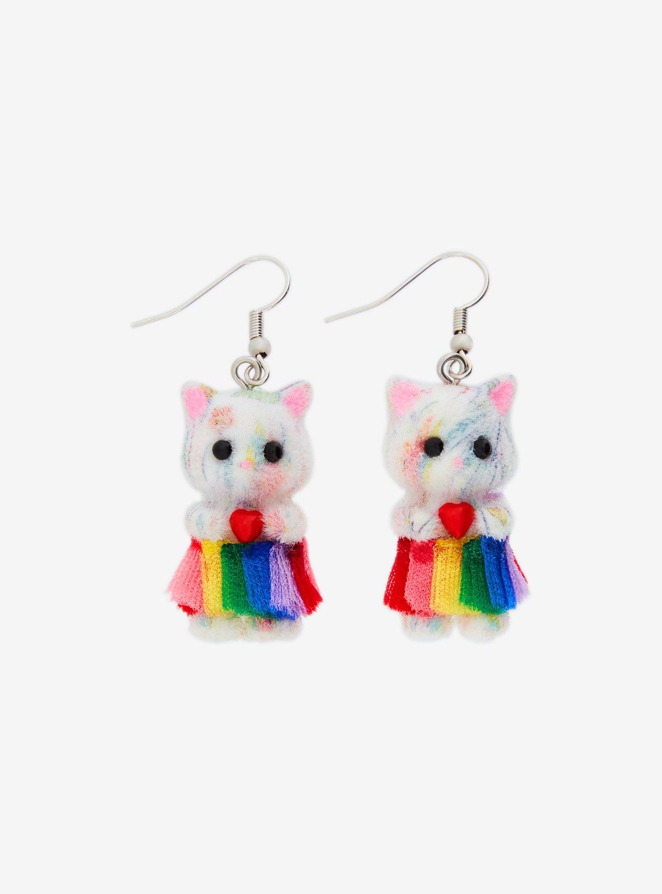 Sweet Society Rainbow Kitty 3D Drop Earrings, , hi-res