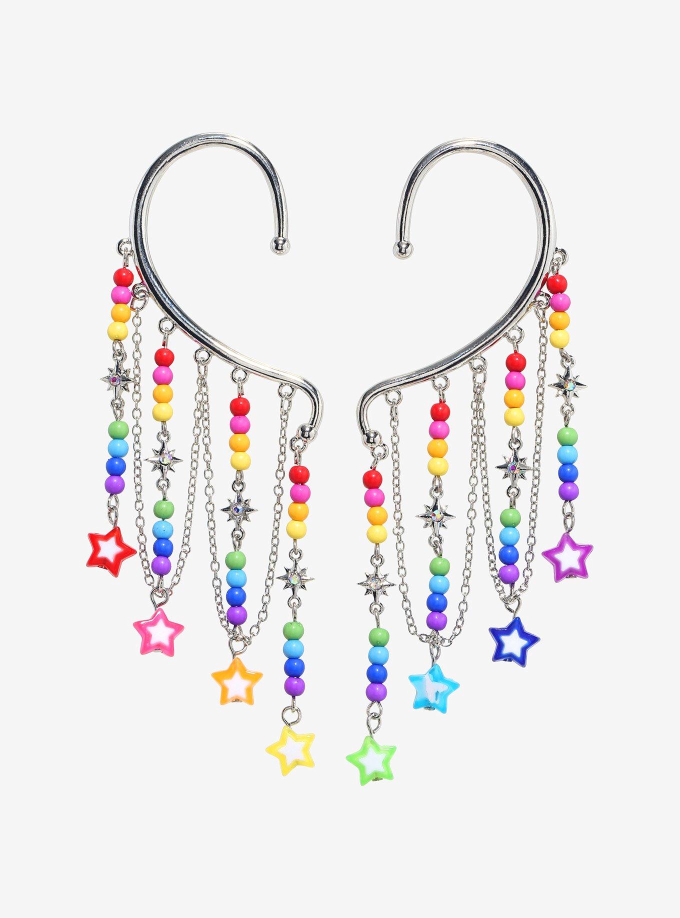 Sweet Society Rainbow Star Bead Ear Cuffs, , hi-res