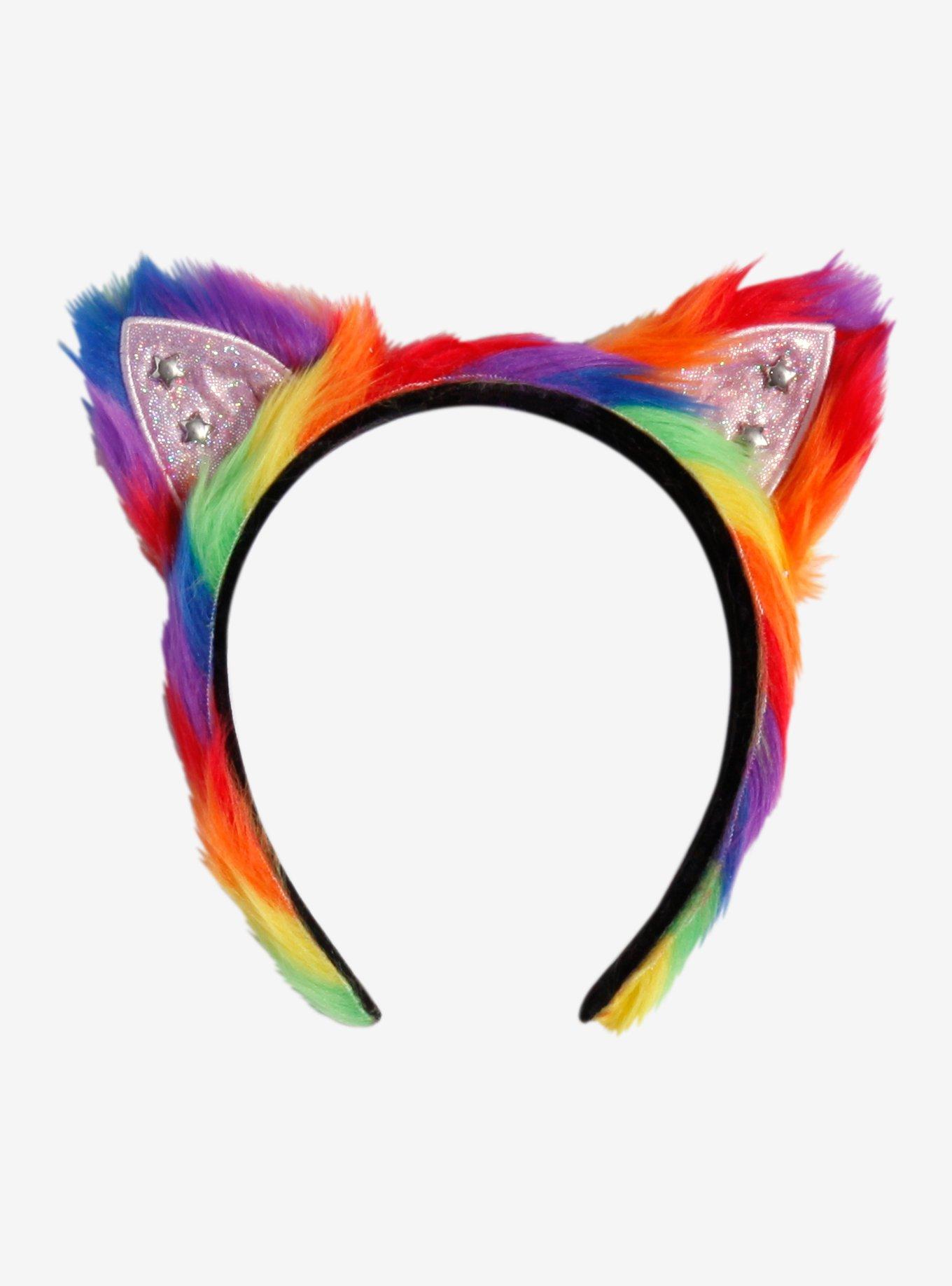 Sweet Society Rainbow Fuzzy Cat Ear Headband, , hi-res