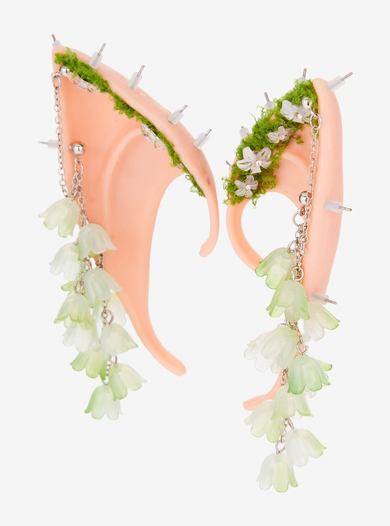 Thorn & Fable Mossy Floral Pierced Fairy Molded Ear Cuffs, , hi-res