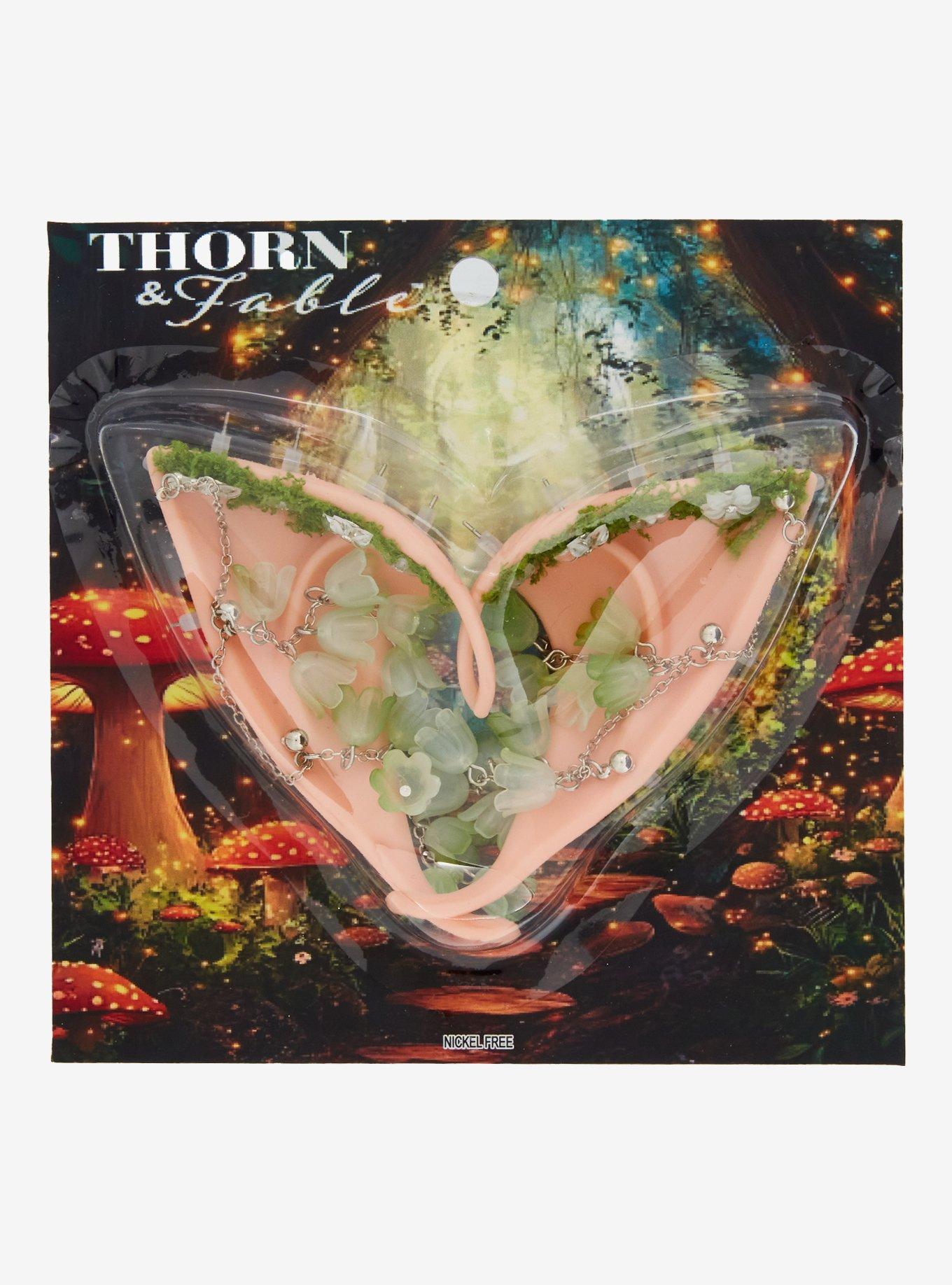 Thorn & Fable Mossy Floral Pierced Fairy Molded Ear Cuffs, , alternate