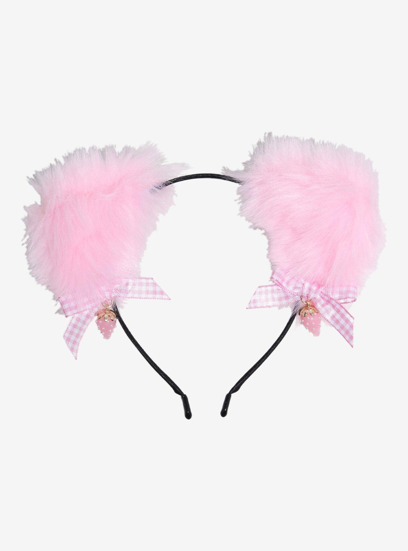 Thorn & Fable Pink Cat Strawberry Bow Headband, , hi-res