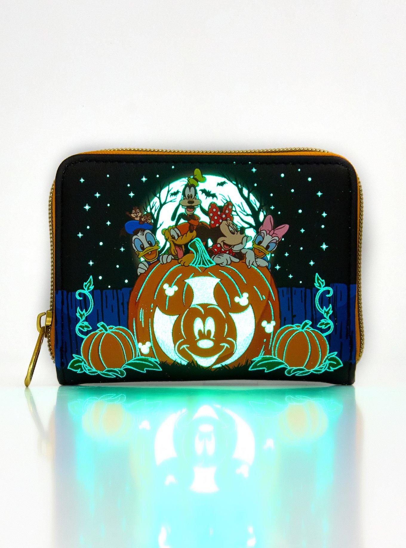 Loungefly Disney Mickey Mouse & Friends Halloween Glow-In-The-Dark Pumpkin Mini Zipper Wallet, , hi-res