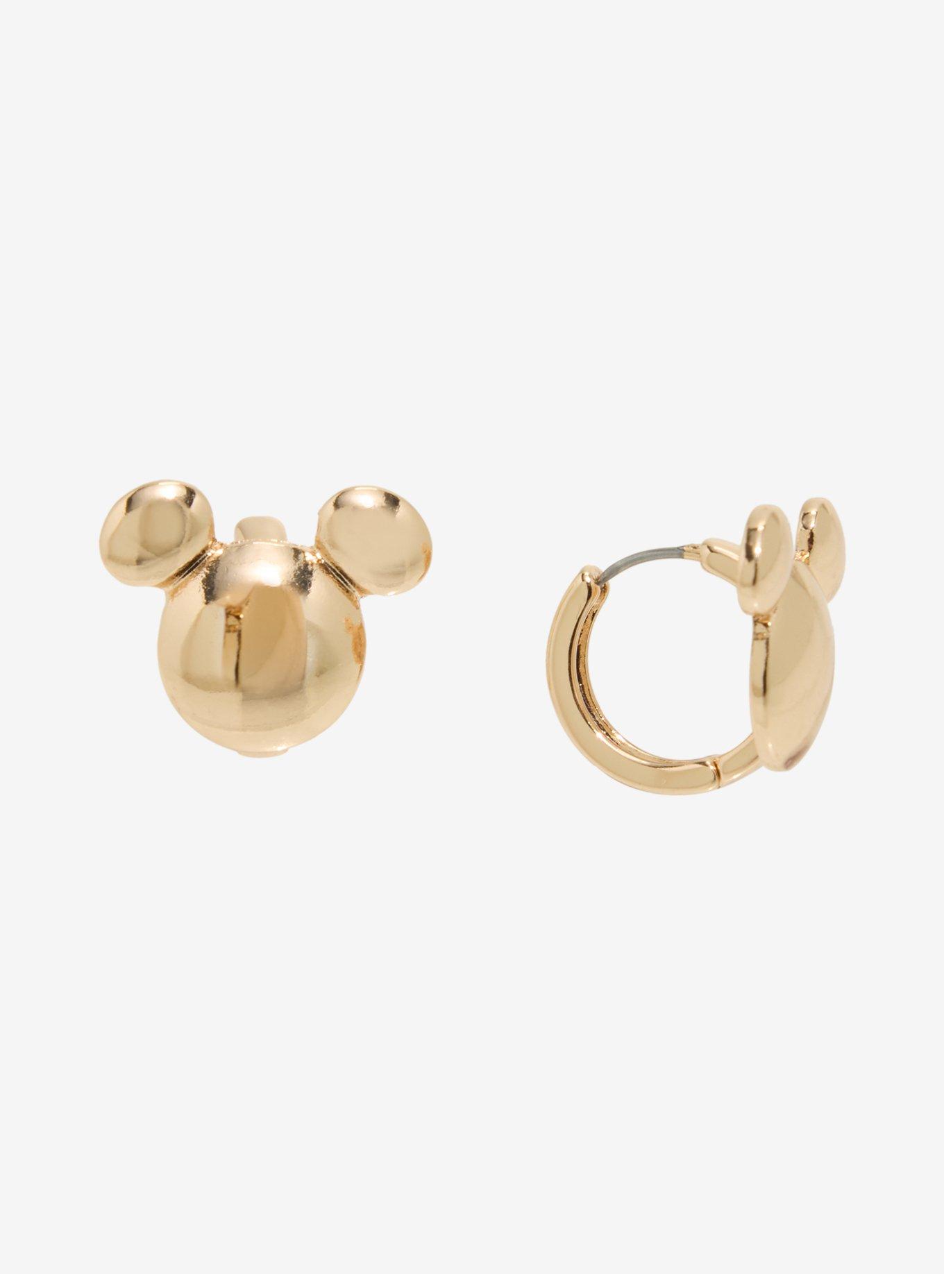 Our Universe Disney Mickey Mouse Silhouette Gold Huggie Hoop Earrings - BoxLunch Exclusive, , alternate