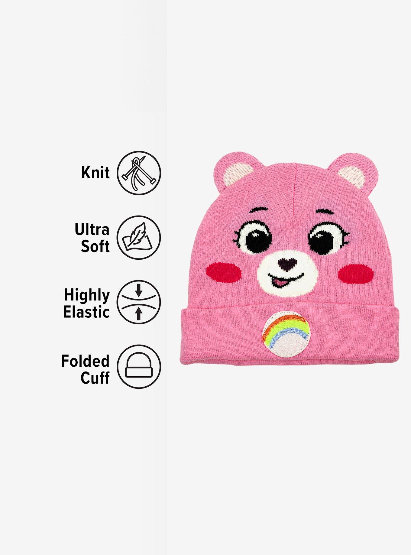 Care Bears Cheer Bear Face Acrylic Knit Beanie With Ears, , hi-res