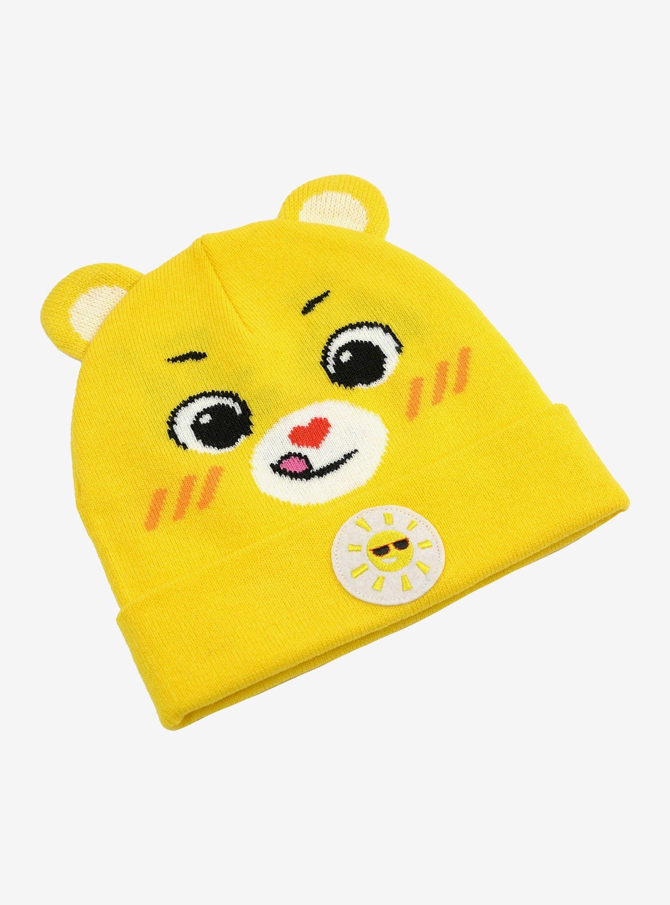 Care Bears Funshine Bear Face Acrylic Knit Beanie With Ears, , alternate