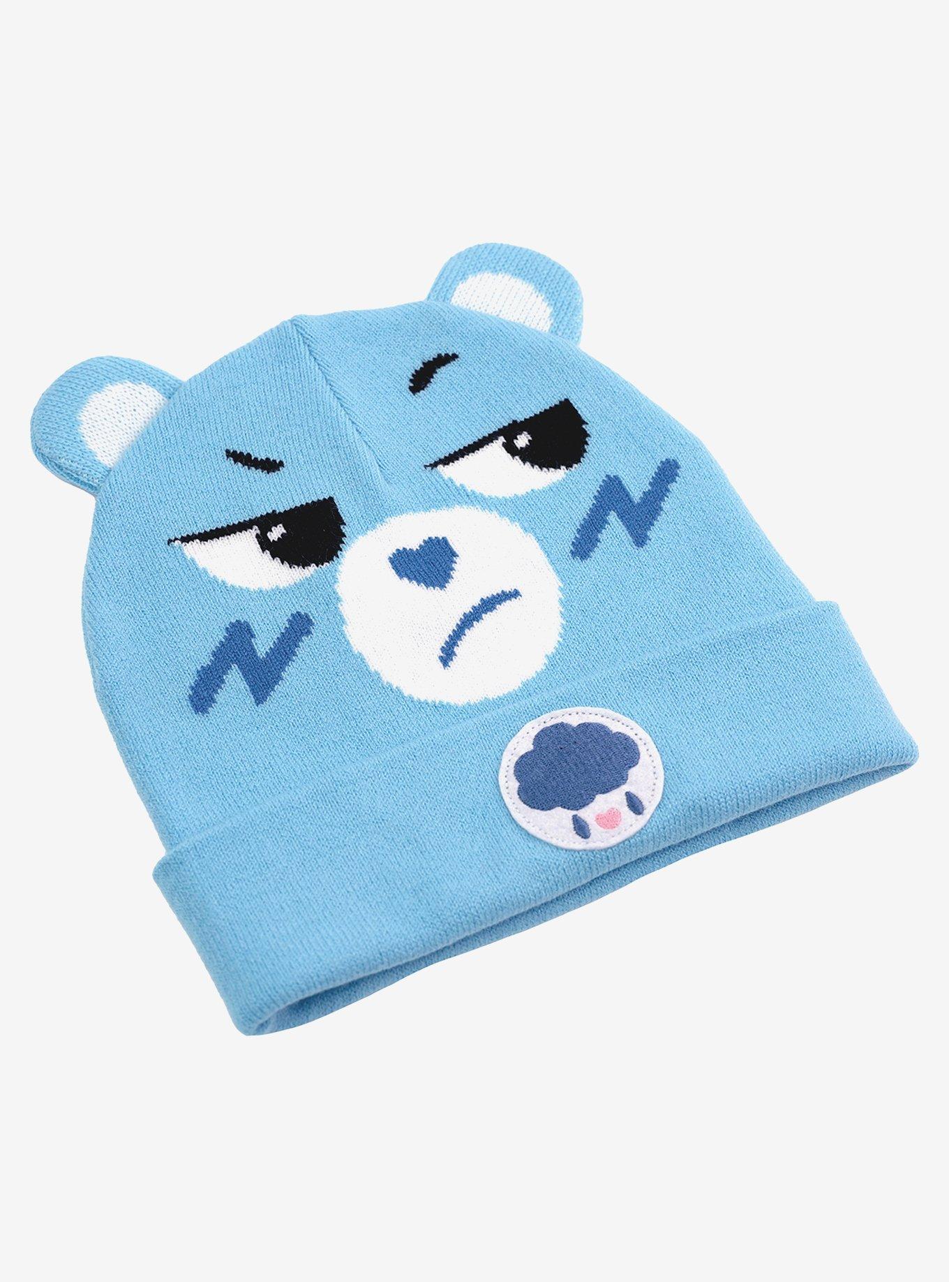 Care Bears Grumpy Bear Face Acrylic Knit Beanie With Ears, , alternate