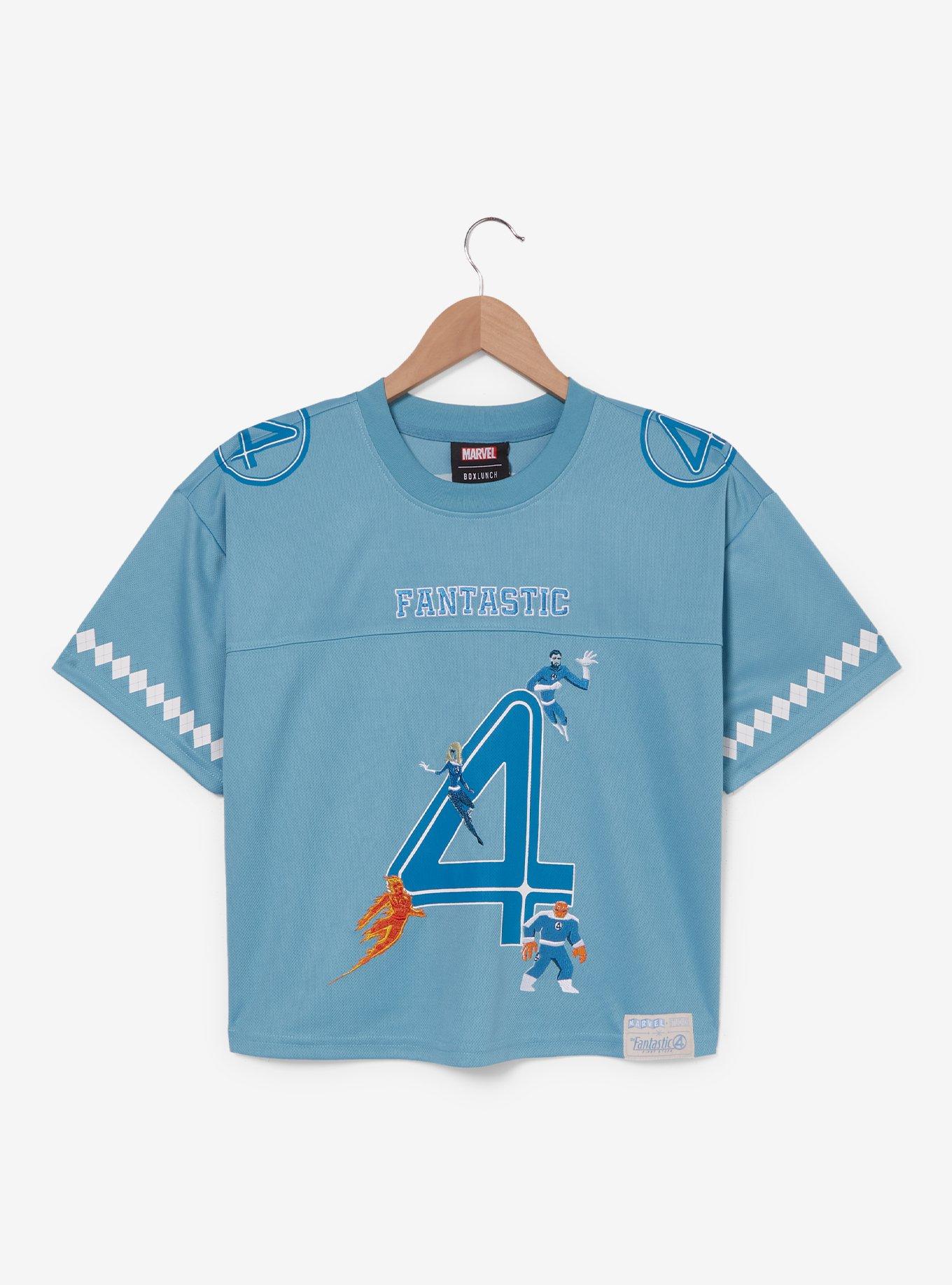 Marvel The Fantastic Four: First Steps Sue Storm Women's Cropped Football Jersey - BoxLunch Exclusive, LIGHT BLUE, alternate