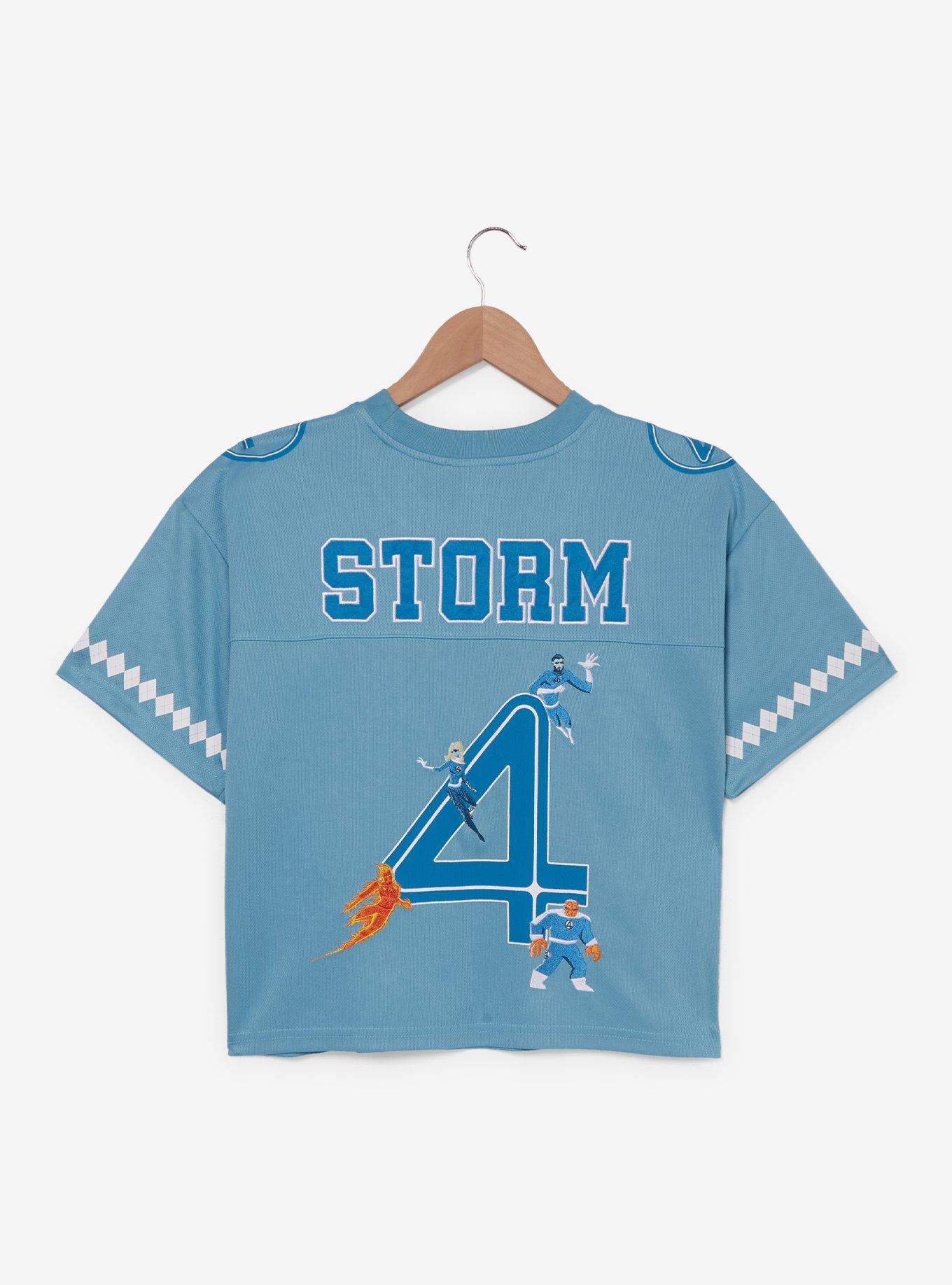 Marvel The Fantastic Four: First Steps Sue Storm Women's Cropped Football Jersey - BoxLunch Exclusive, LIGHT BLUE, alternate