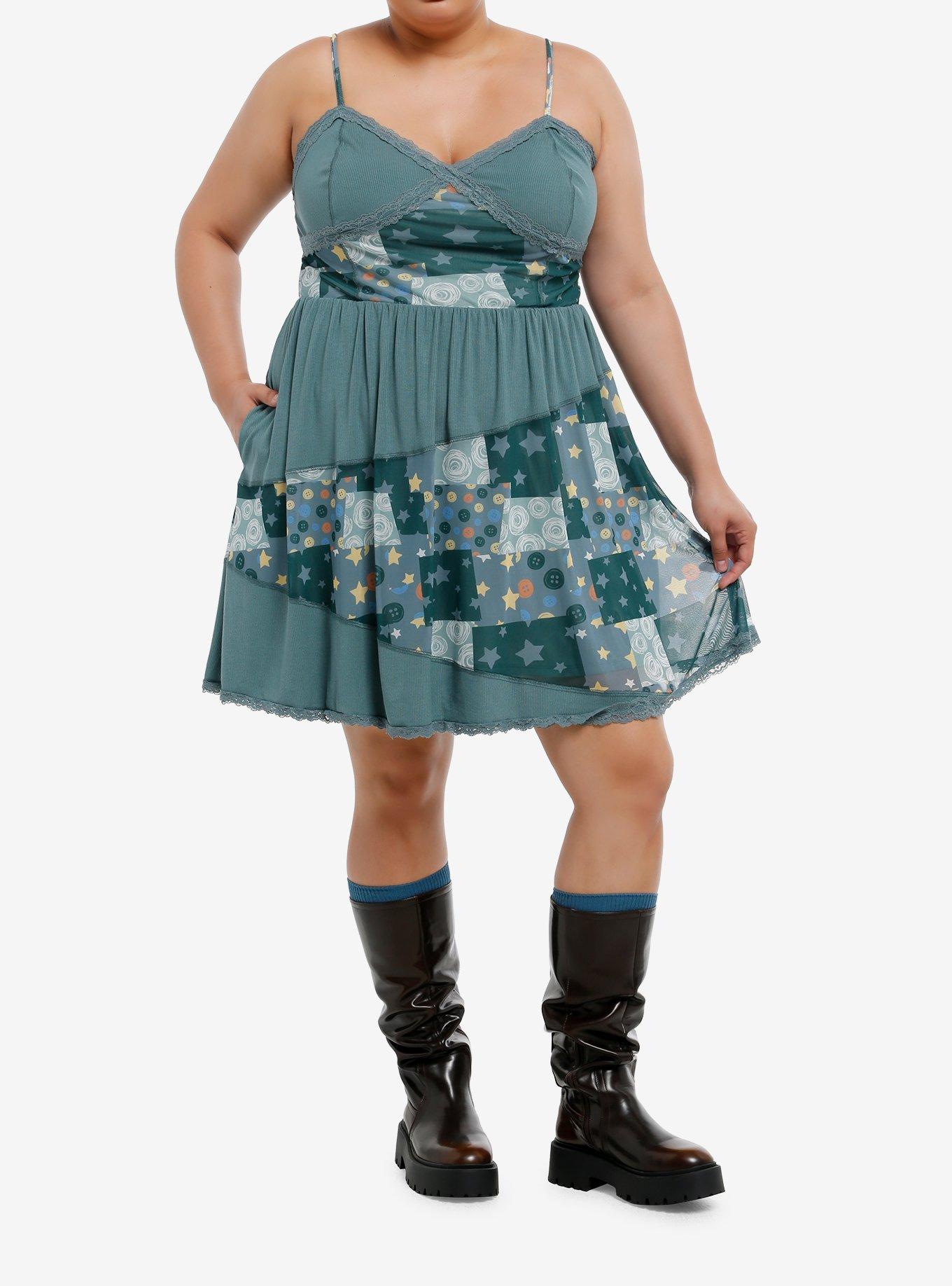 Coraline Patchwork Mesh Dress Plus Size, , hi-res
