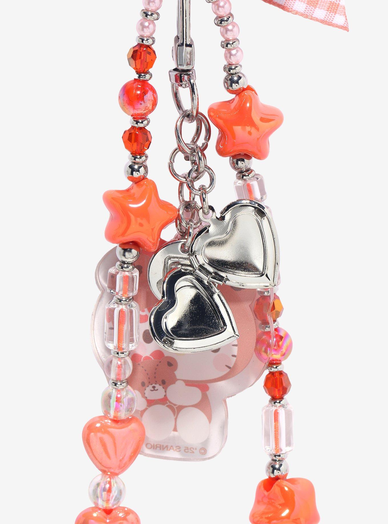 Hello Kitty Costume Gingham Bow Bead Phone Charm, , hi-res