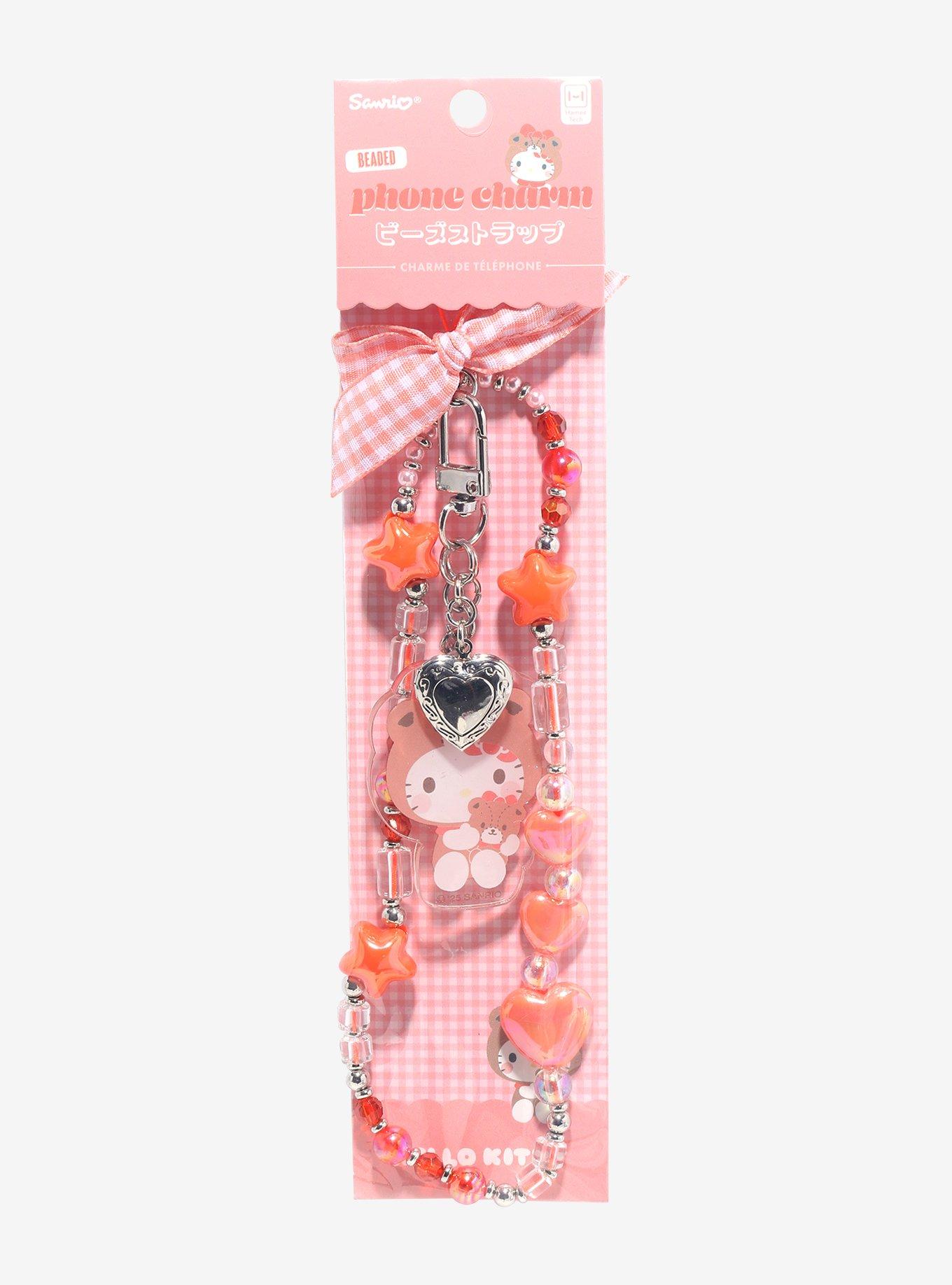 Hello Kitty Costume Gingham Bow Bead Phone Charm, , alternate