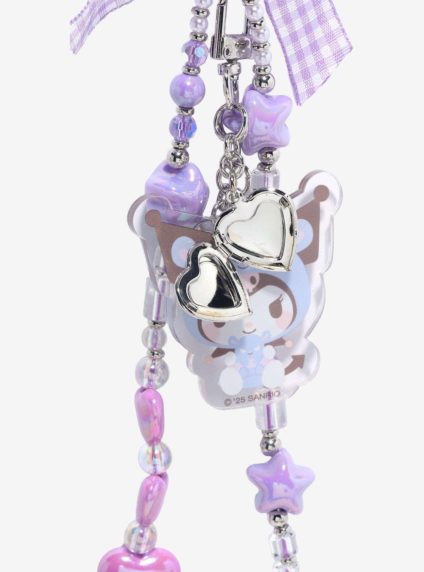 Kuromi Costume Gingham Bow Bead Phone Charm, , hi-res