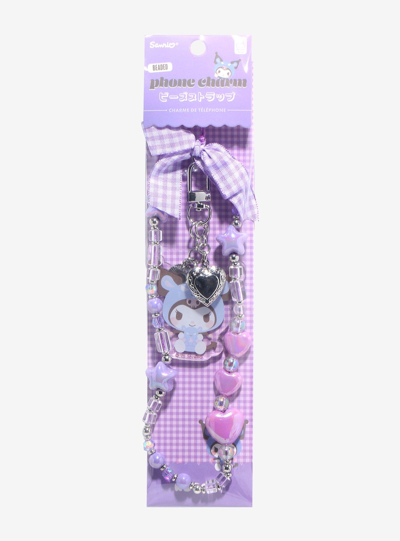 Kuromi Costume Gingham Bow Bead Phone Charm, , alternate