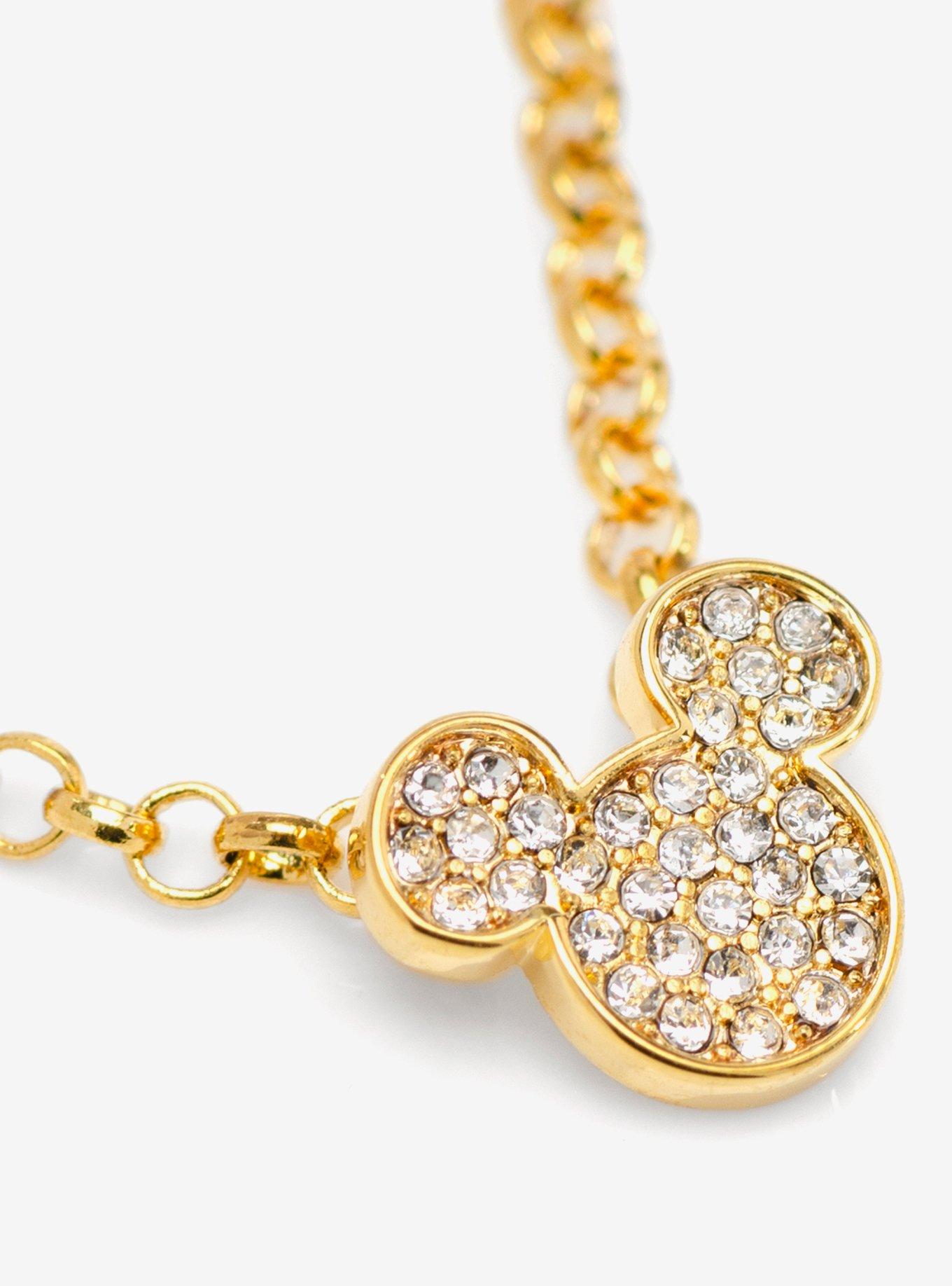 Disney Mickey Mouse Gold Crystal Chain Tie Bar, , alternate