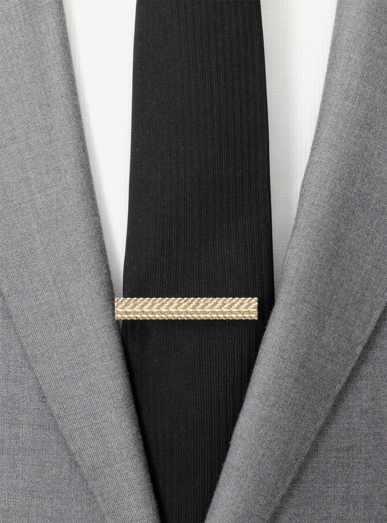 Antique Gold Herringbone Tie Bar, , alternate
