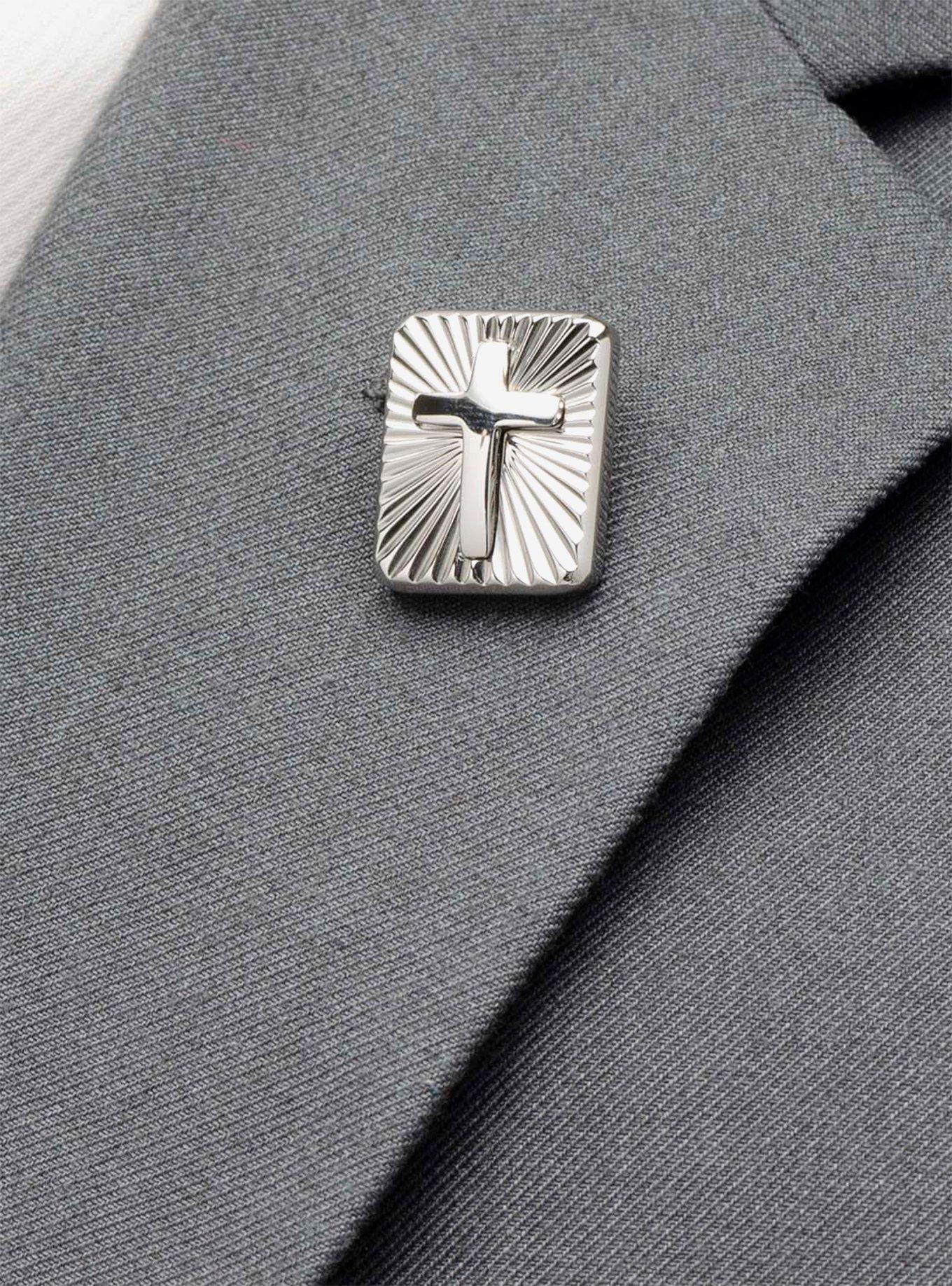 Stainless Steel Radiant Cross Lapel Pin, , alternate