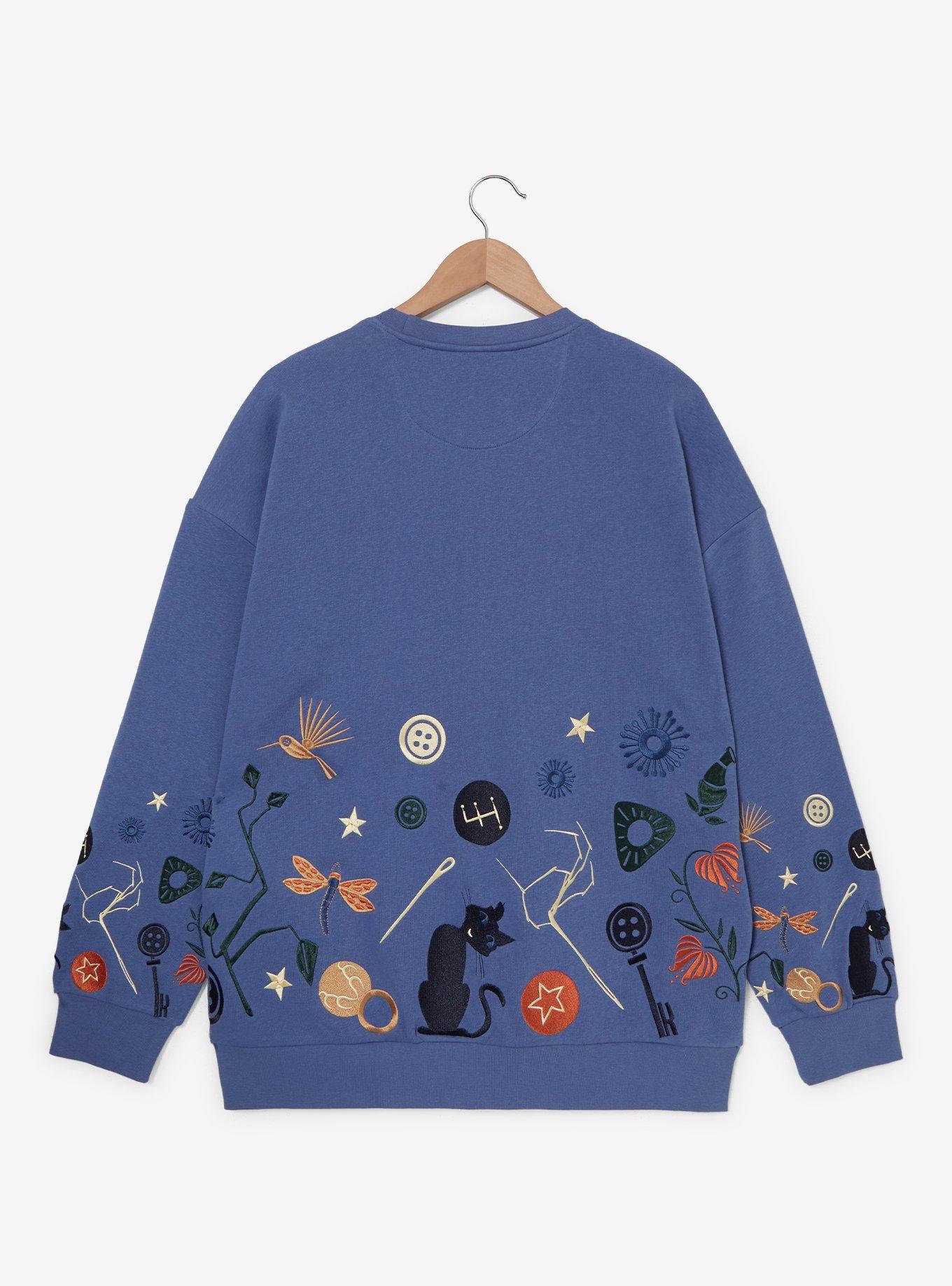 Coraline Icons Embroidered Crewneck - BoxLunch Exclusive, BLUE, alternate