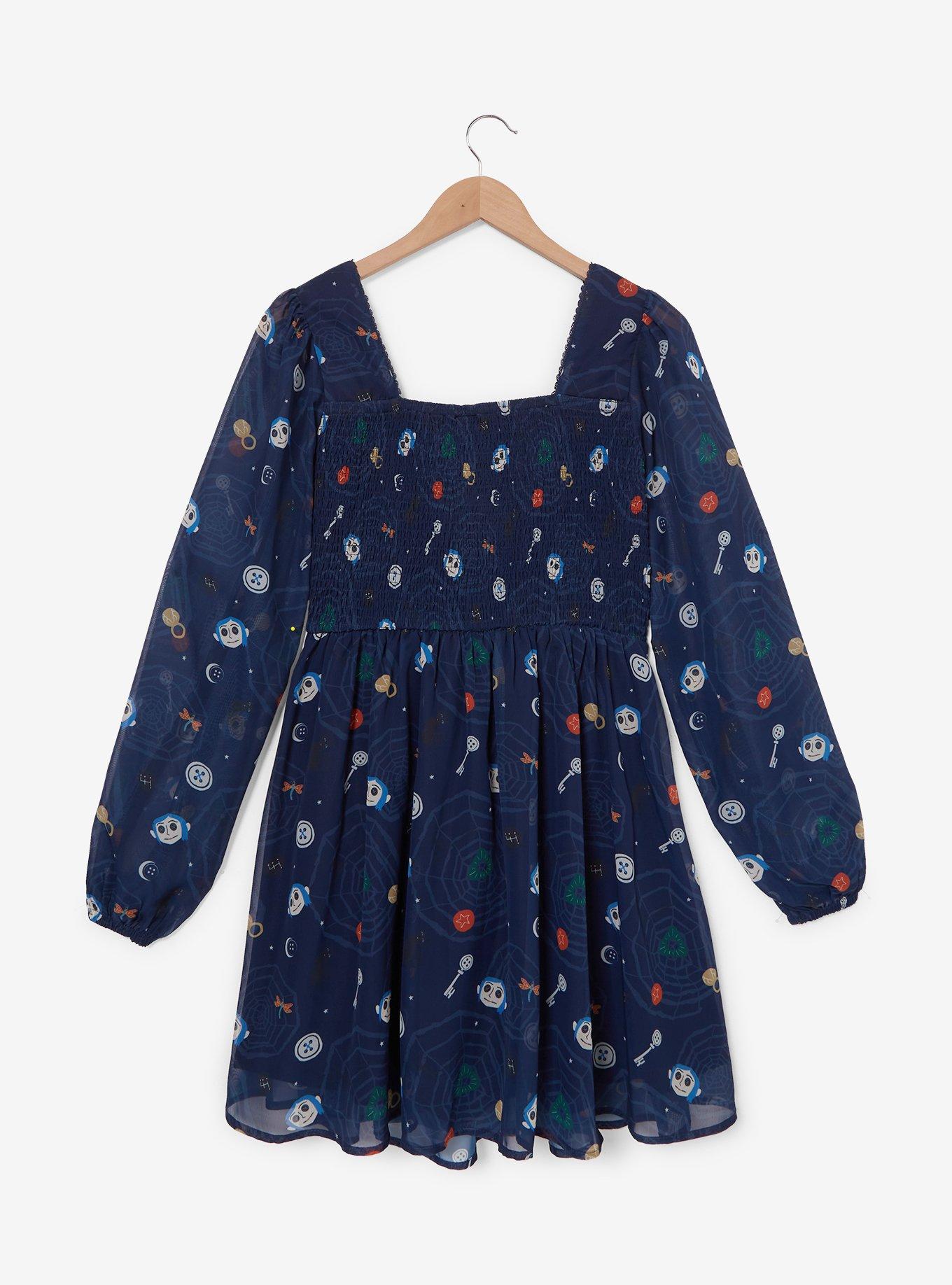 Coraline Icons Chiffon Dress — BoxLunch Exclusive, DARK BLUE, alternate