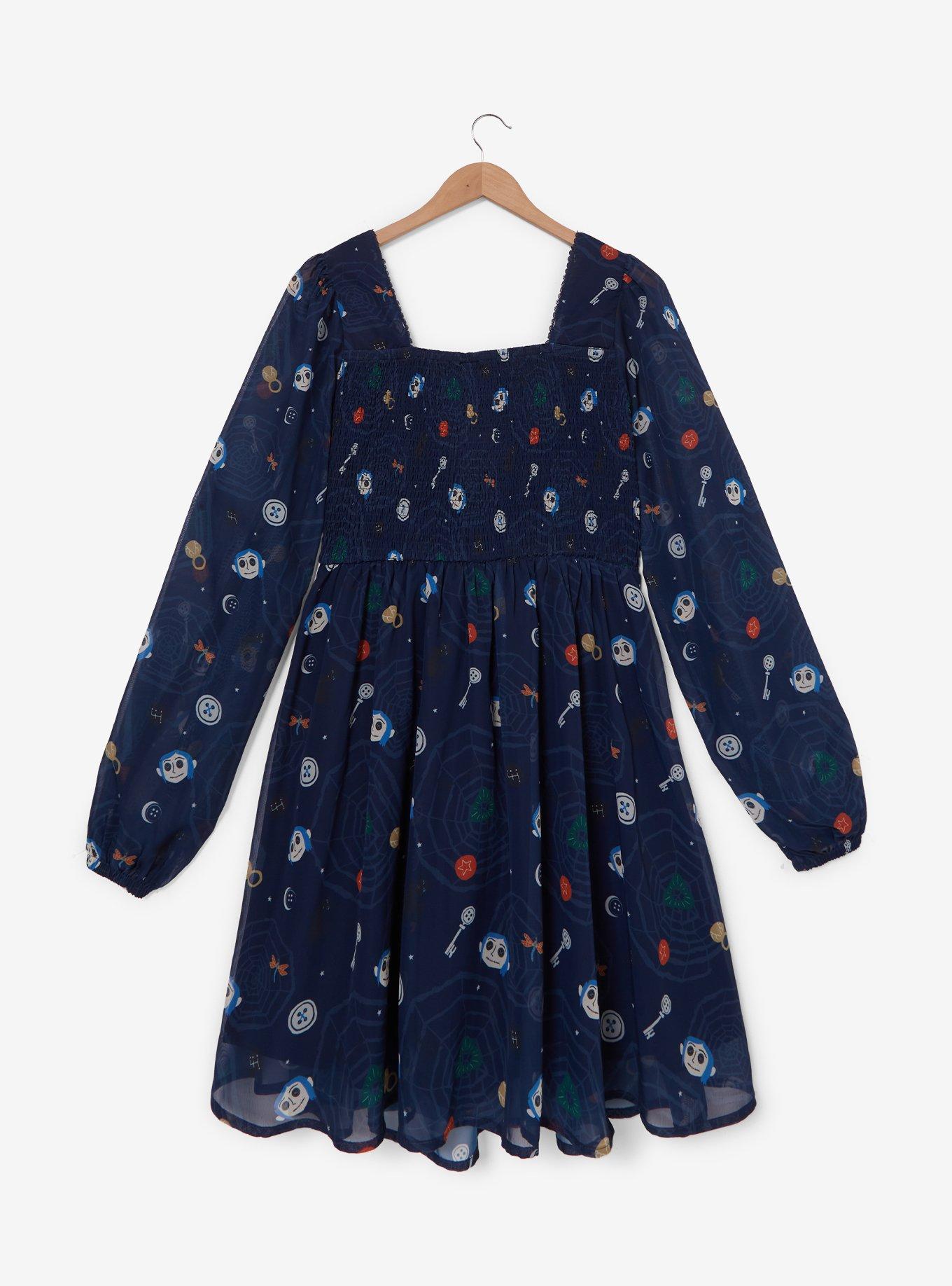 Coraline Icons Plus Size Chiffon Dress — BoxLunch Exclusive, DARK BLUE, alternate