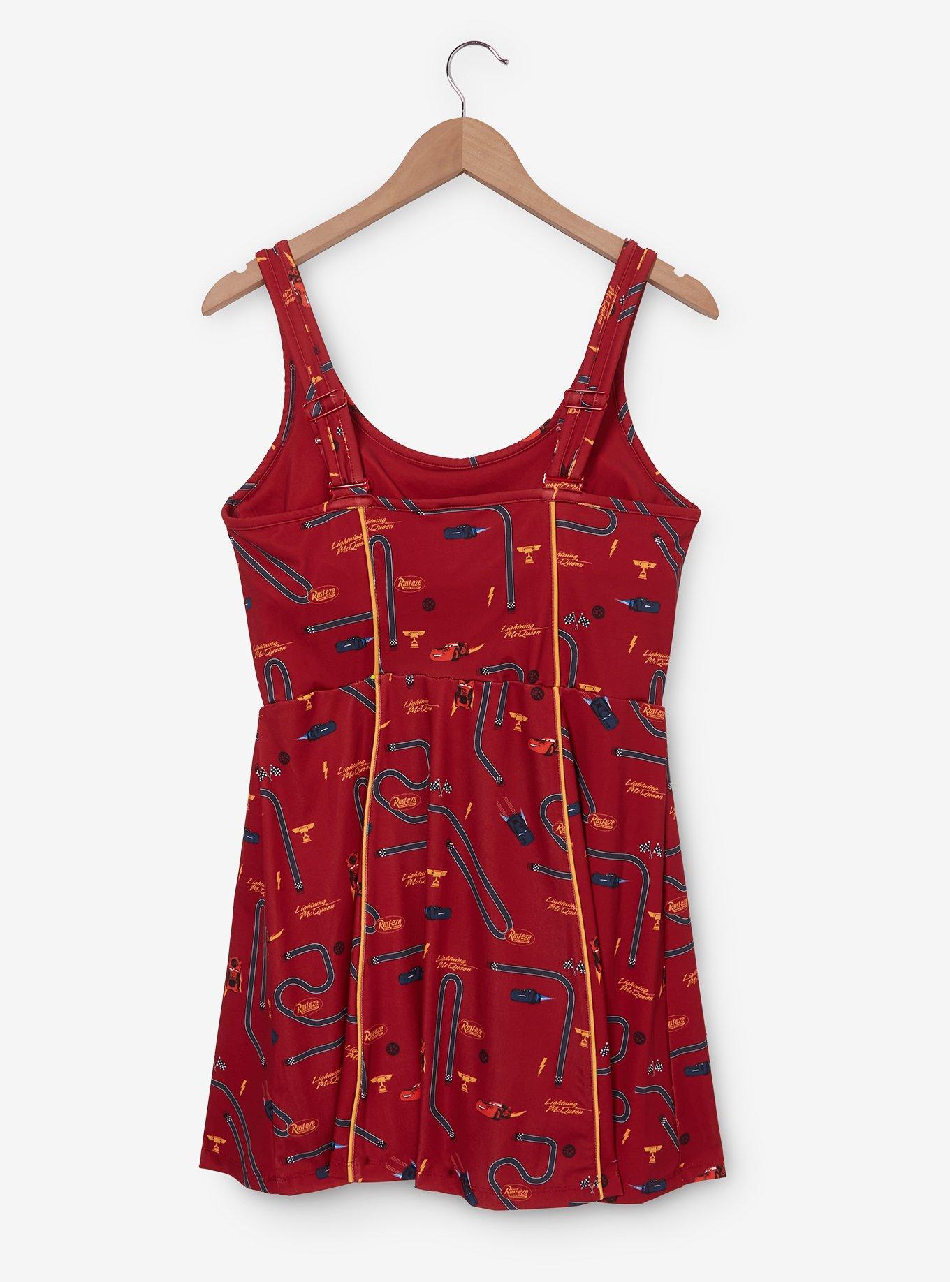 Disney Pixar Cars Lightning McQueen Icons Allover Print Active Dress - BoxLunch Exclusive, RED, alternate
