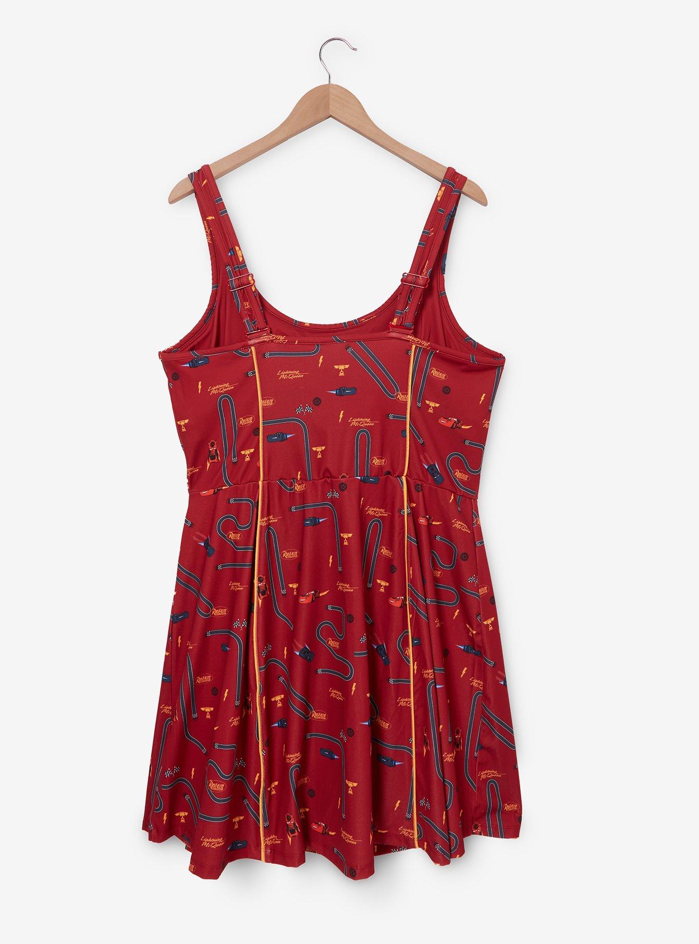 Disney Pixar Cars Lightning McQueen Icons Allover Print Plus Size Active Dress - BoxLunch Exclusive, RED, alternate