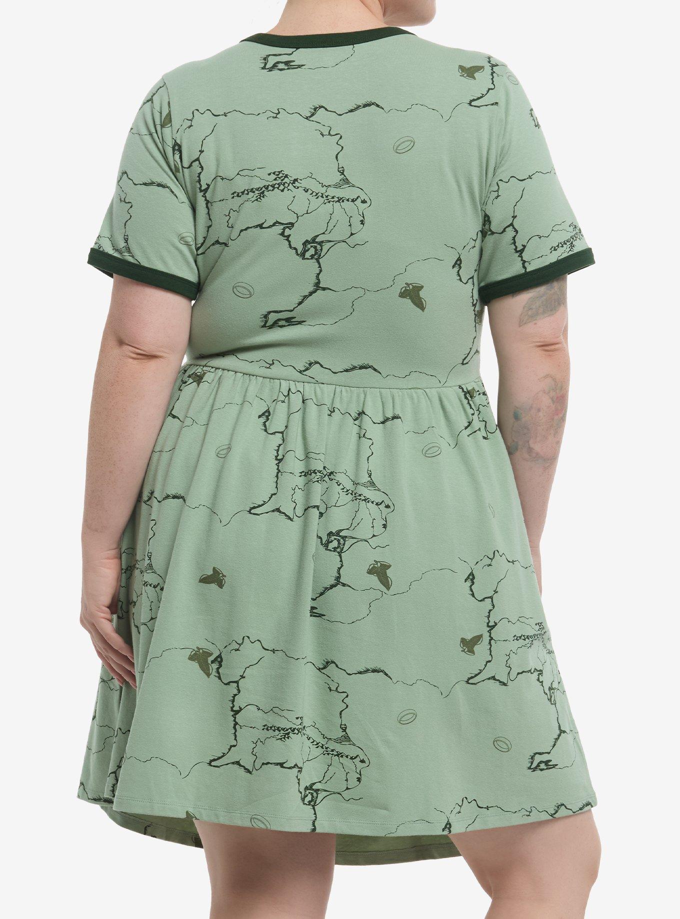 Her Universe The Lord Of The Rings Middle-Earth Map T-Shirt Dress Plus Size Her Universe Exclusive, OLIVE, alternate