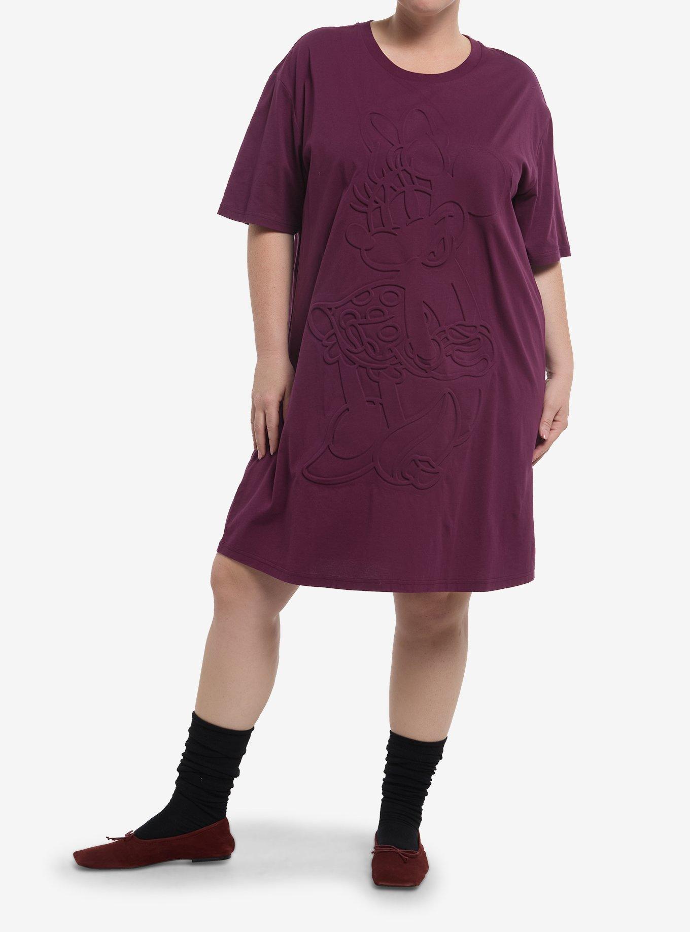 Her Universe Disney Minnie Mouse Embossed Burgundy T-Shirt Dress Plus Size Her Universe Exclusive, , hi-res