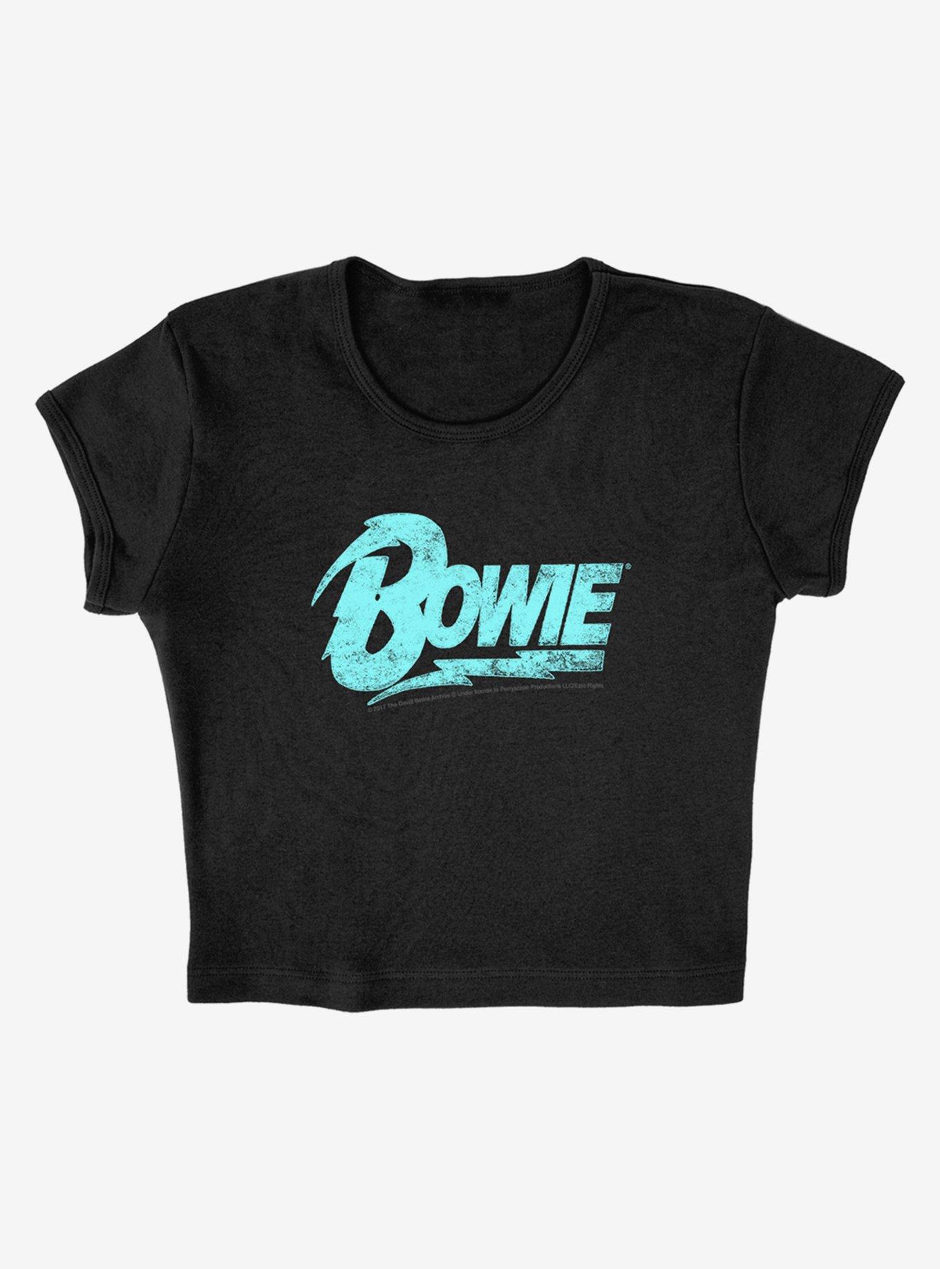 David Bowie Logo Cap Sleeve Baby Rib Women's Crop Top, BLACK, alternate